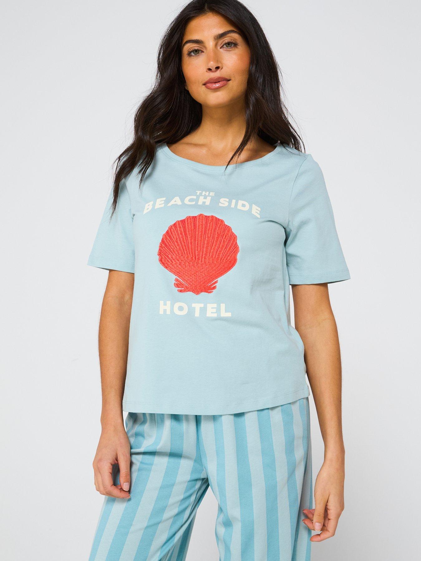 Image 6 of 6 of Everyday Jersey Short Sleeve Shell Print Wide Leg Pj Set