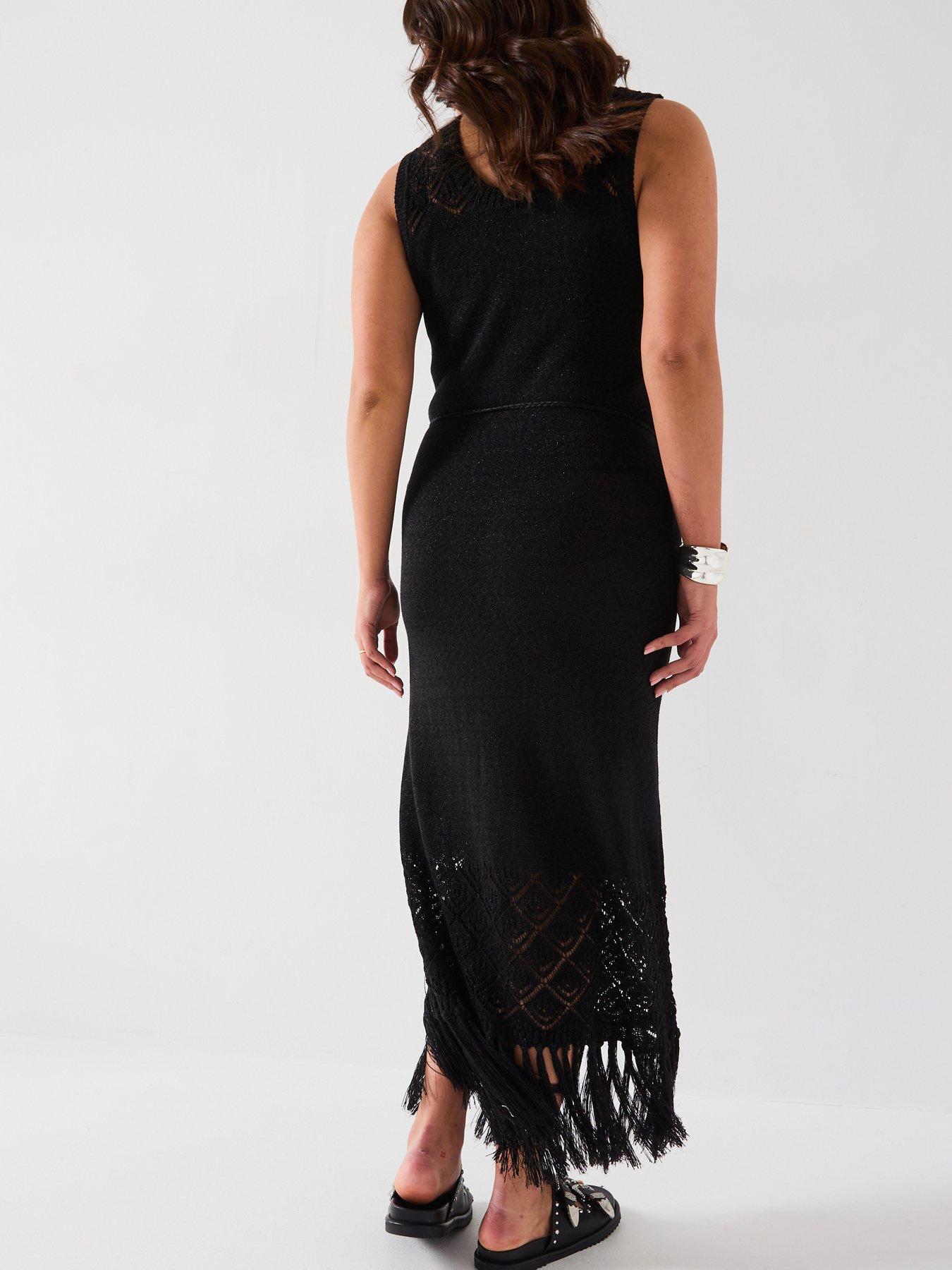 Image 2 of 6 of V by Very Curve Fringed Knitted Dress - Black