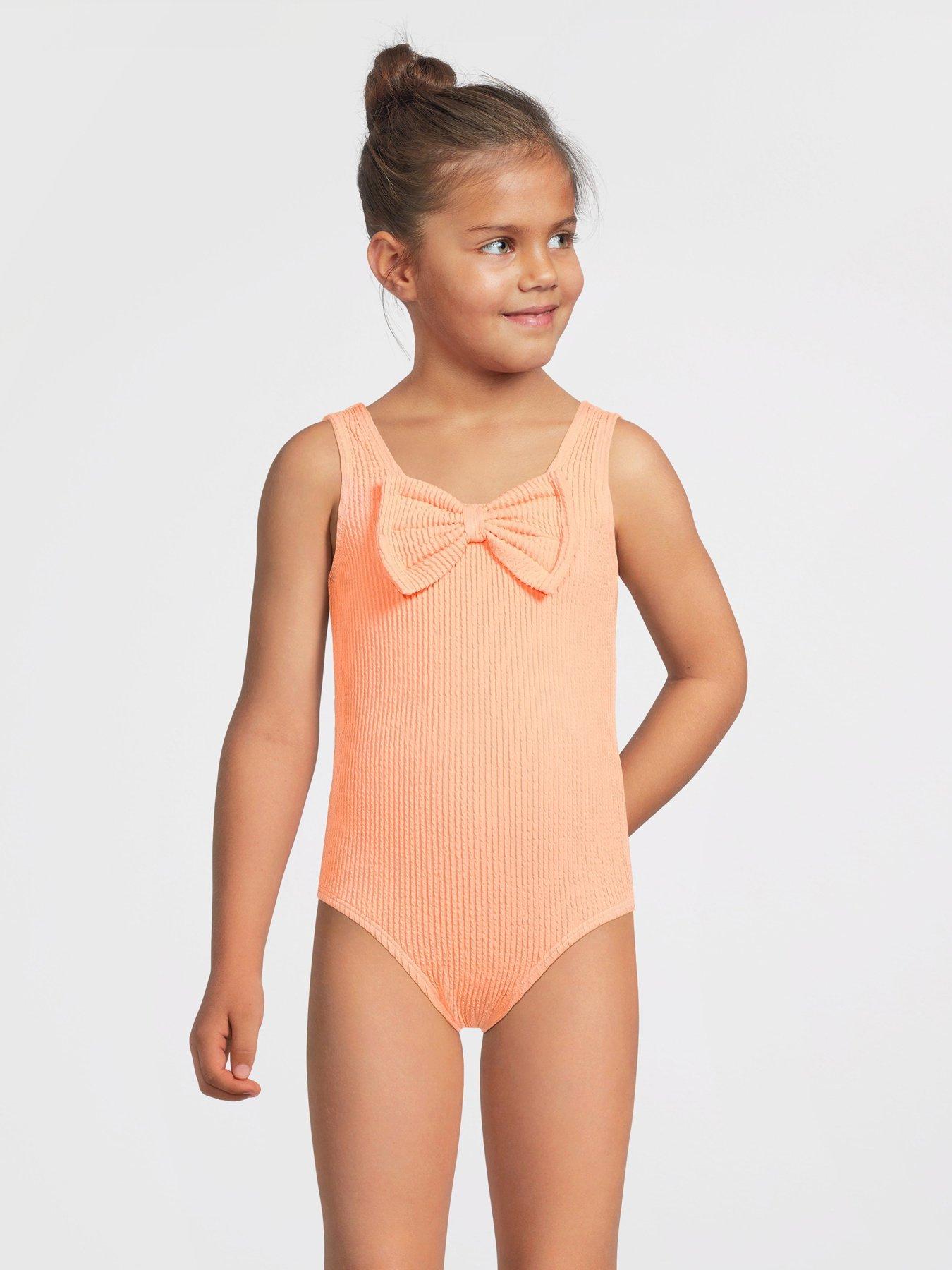 v-by-very-girls-textured-bow-swimsuit-orange