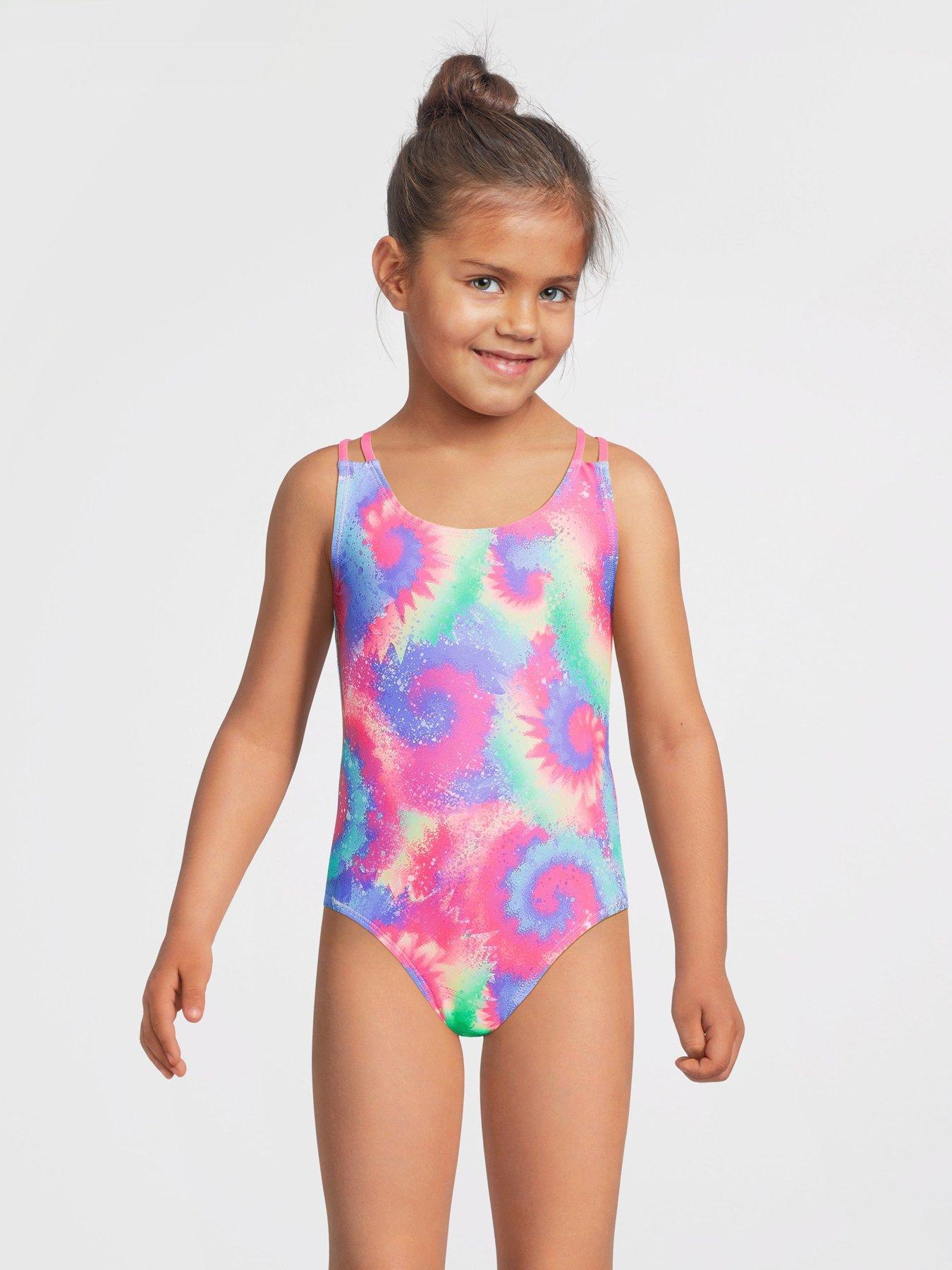 undefined Girls Neon Swirl Frill Swimsuit