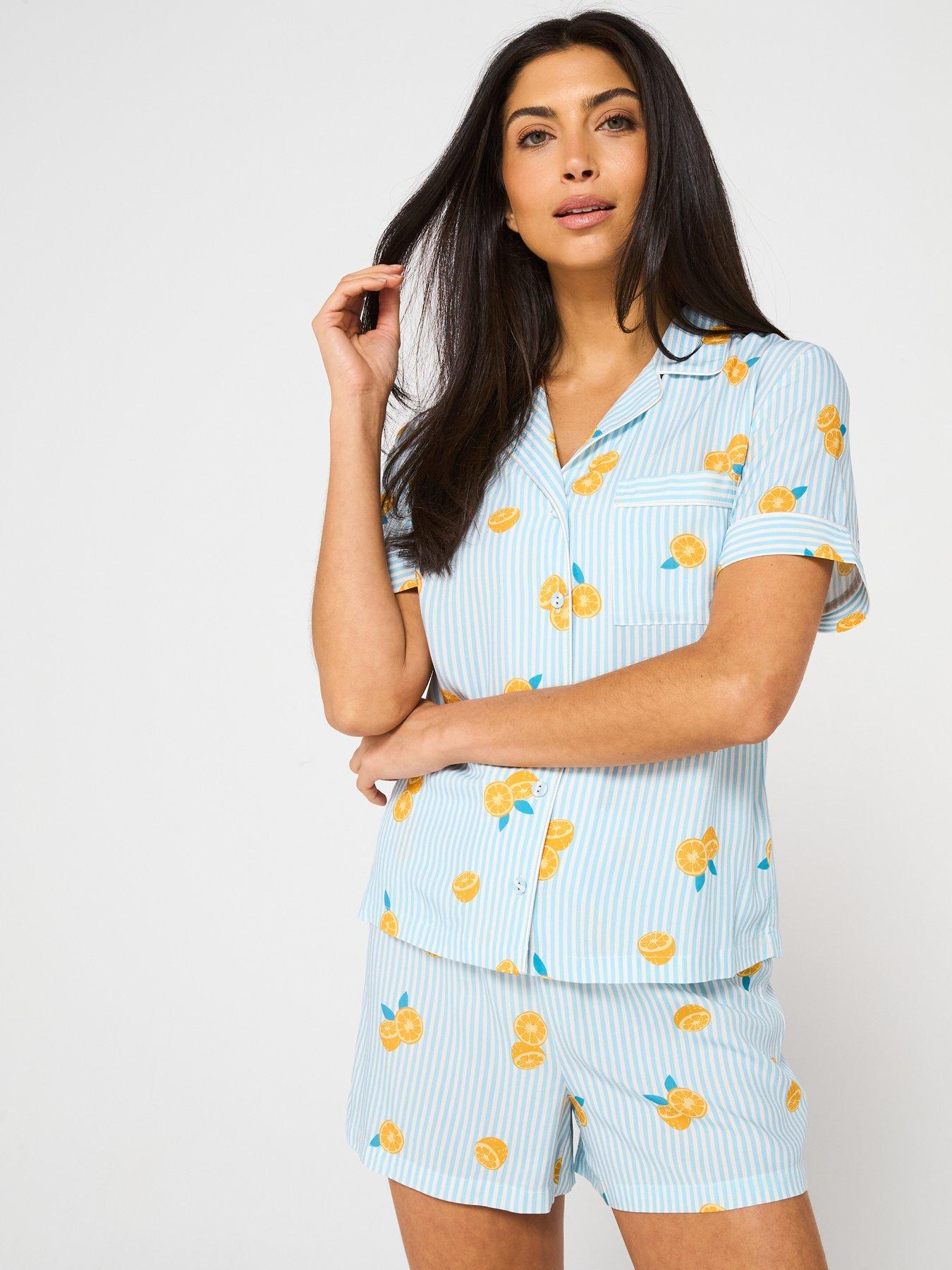 undefined Orange Stripe Short Pyjama Set - Blue/White