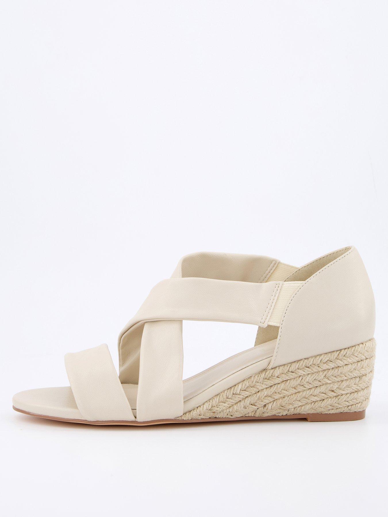 undefined Wide Fit Low Strappy Wedge Sandals - Bone