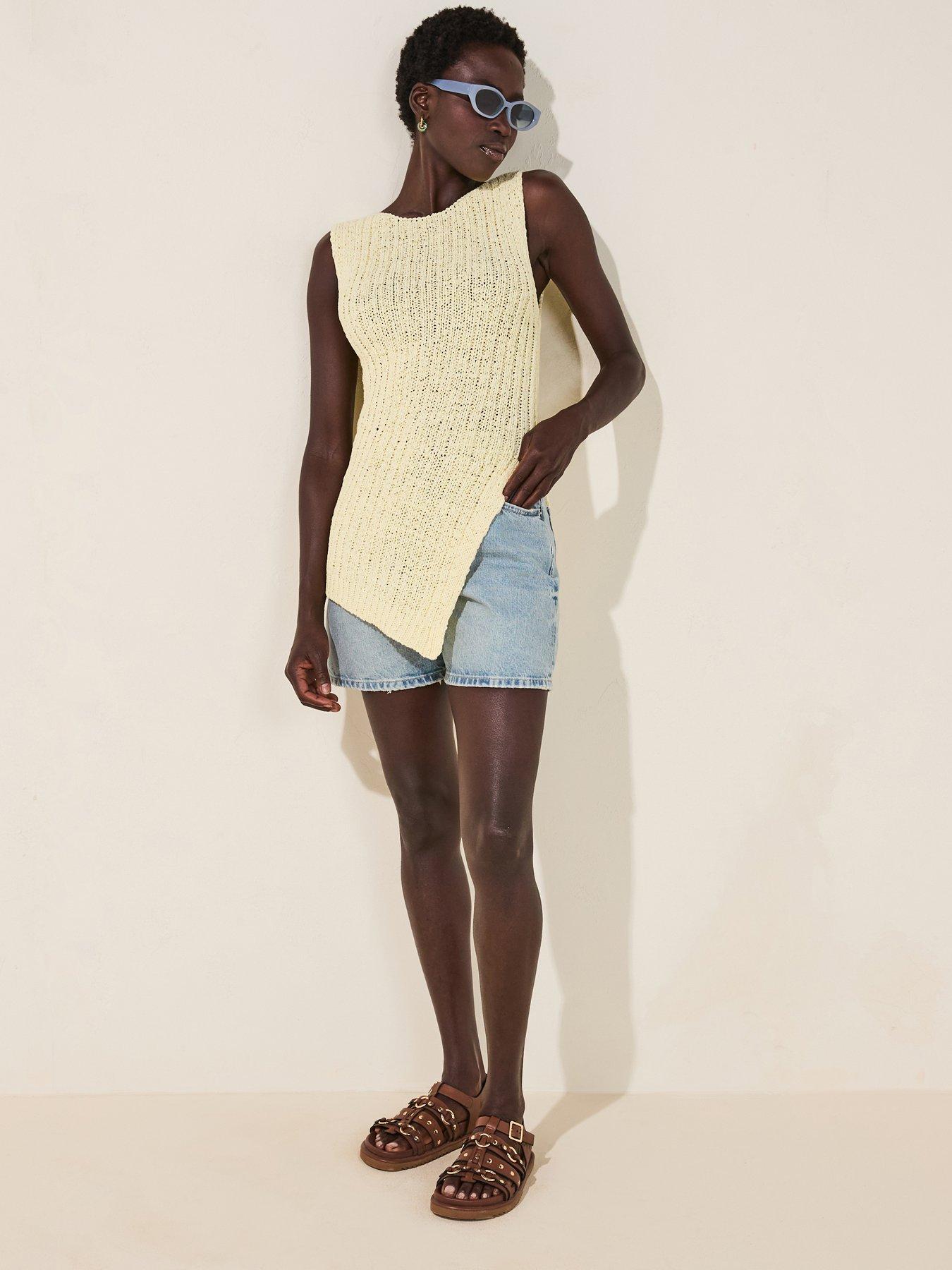 undefined Asymmetric Crochet Knitted Top - Yellow