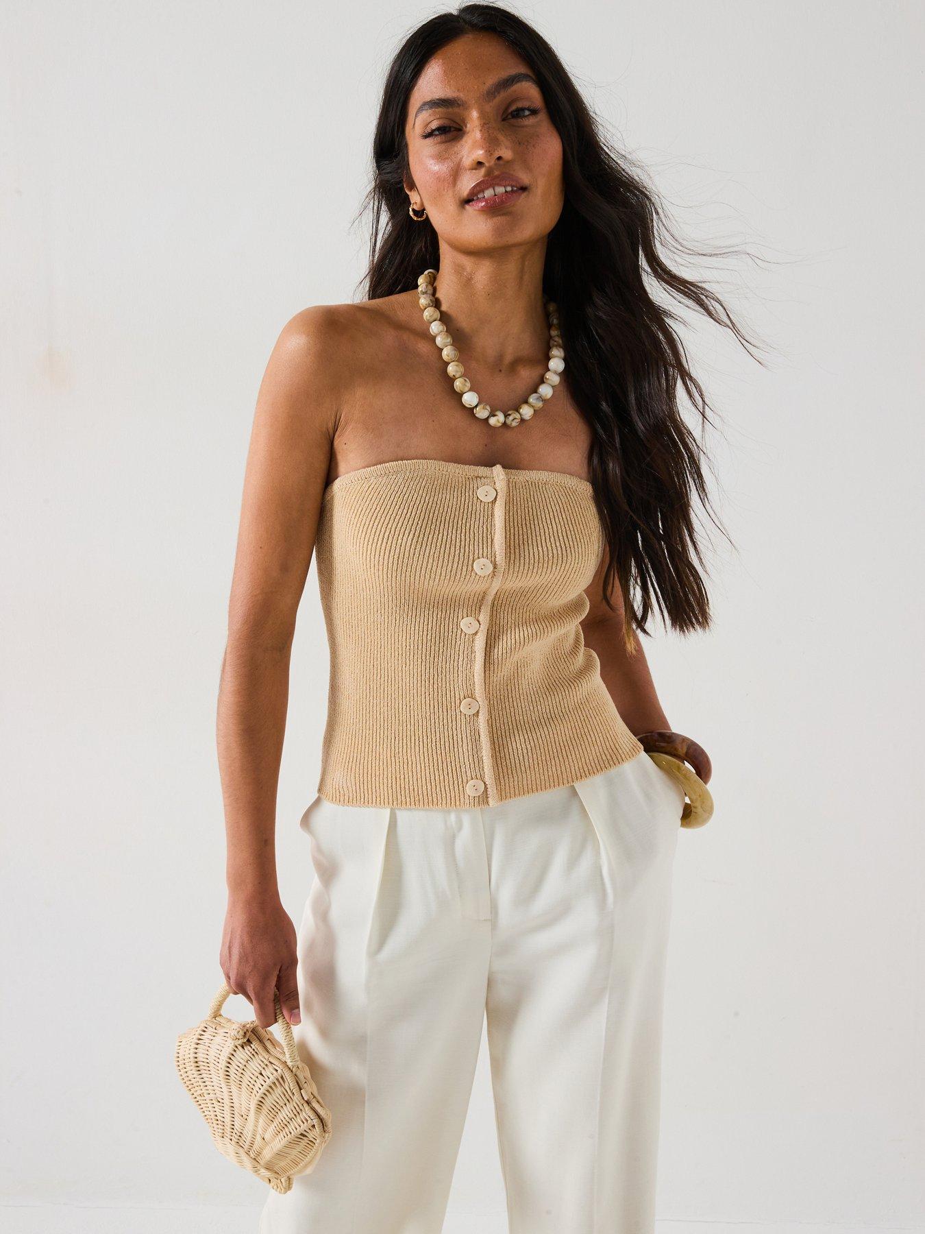 Image 1 of 6 of V by Very Button Through Bandeau Waistcoat - Beige