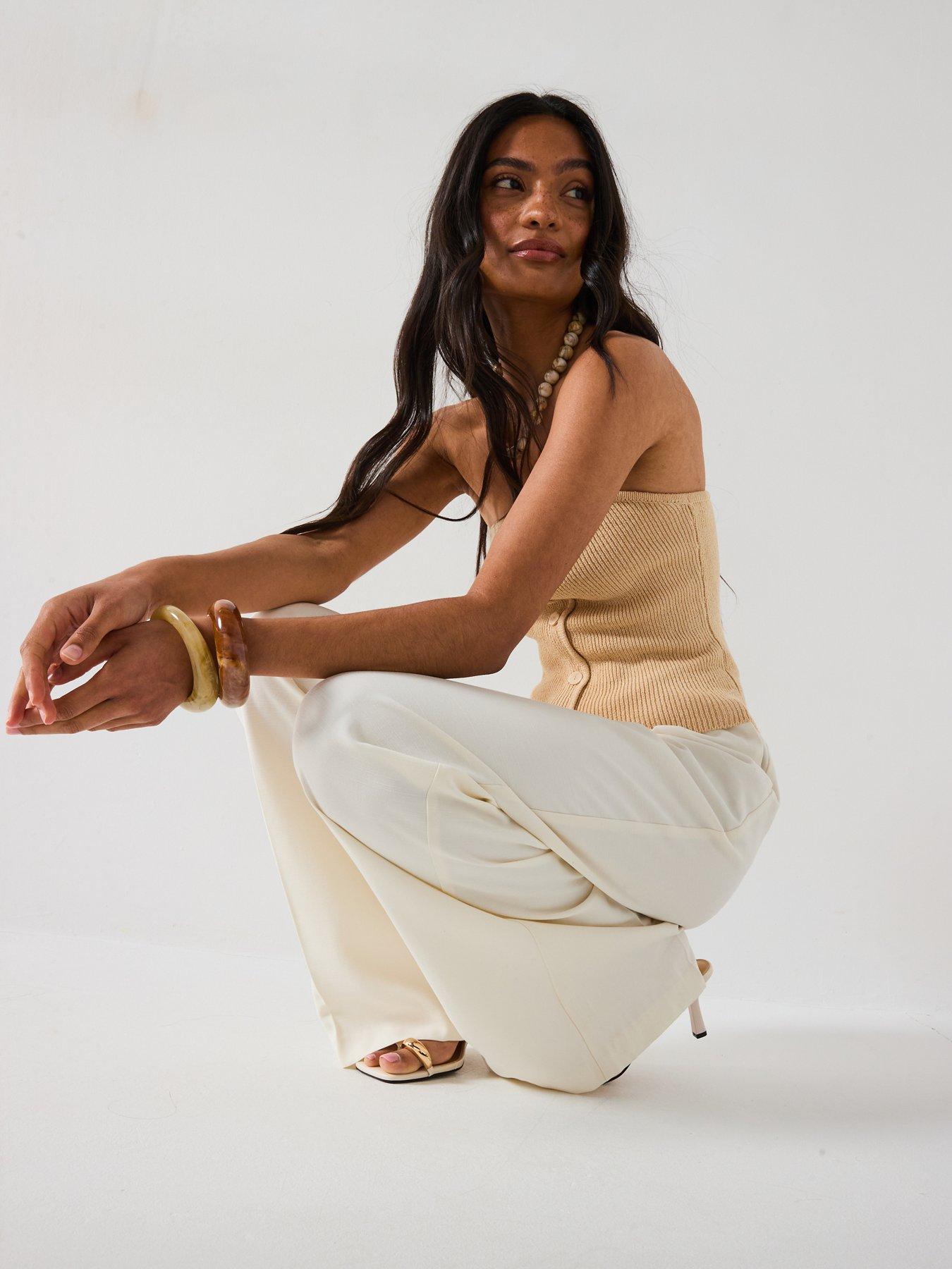 Image 4 of 6 of V by Very Button Through Bandeau Waistcoat - Beige