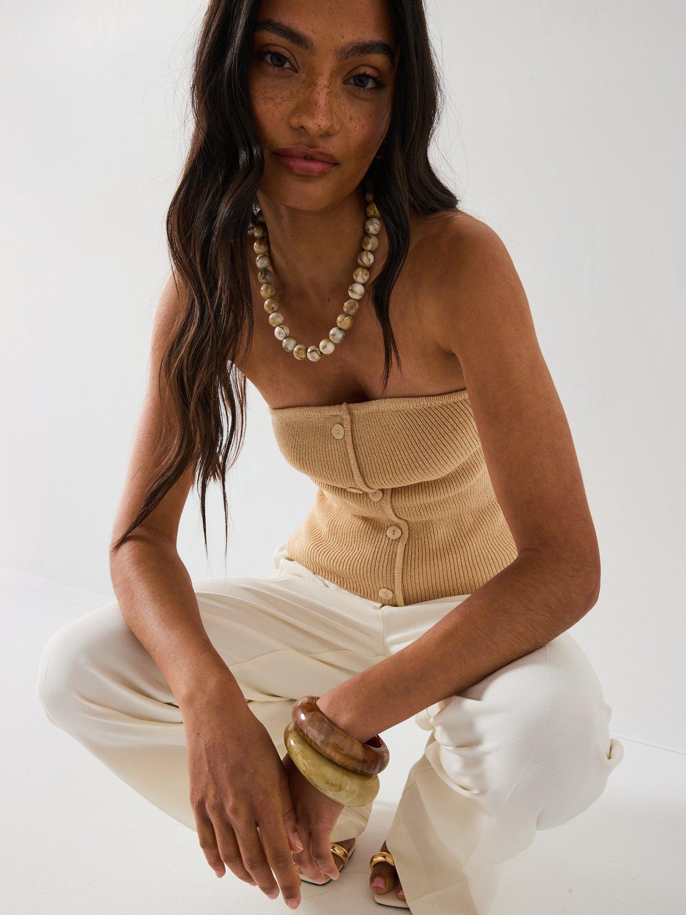 Image 6 of 6 of V by Very Button Through Bandeau Waistcoat - Beige