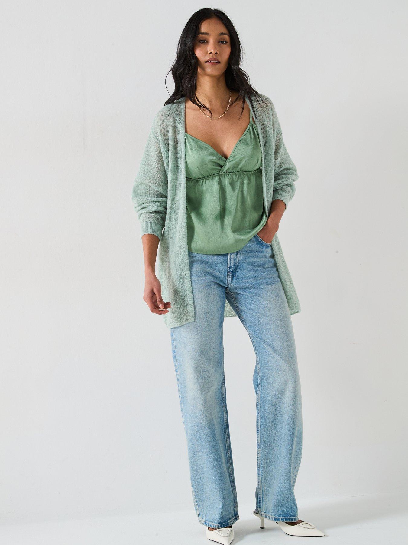 Women’s Two-Piece Outfit – Sling Camisole & Knitted Cardigan Set For Spring & Fall