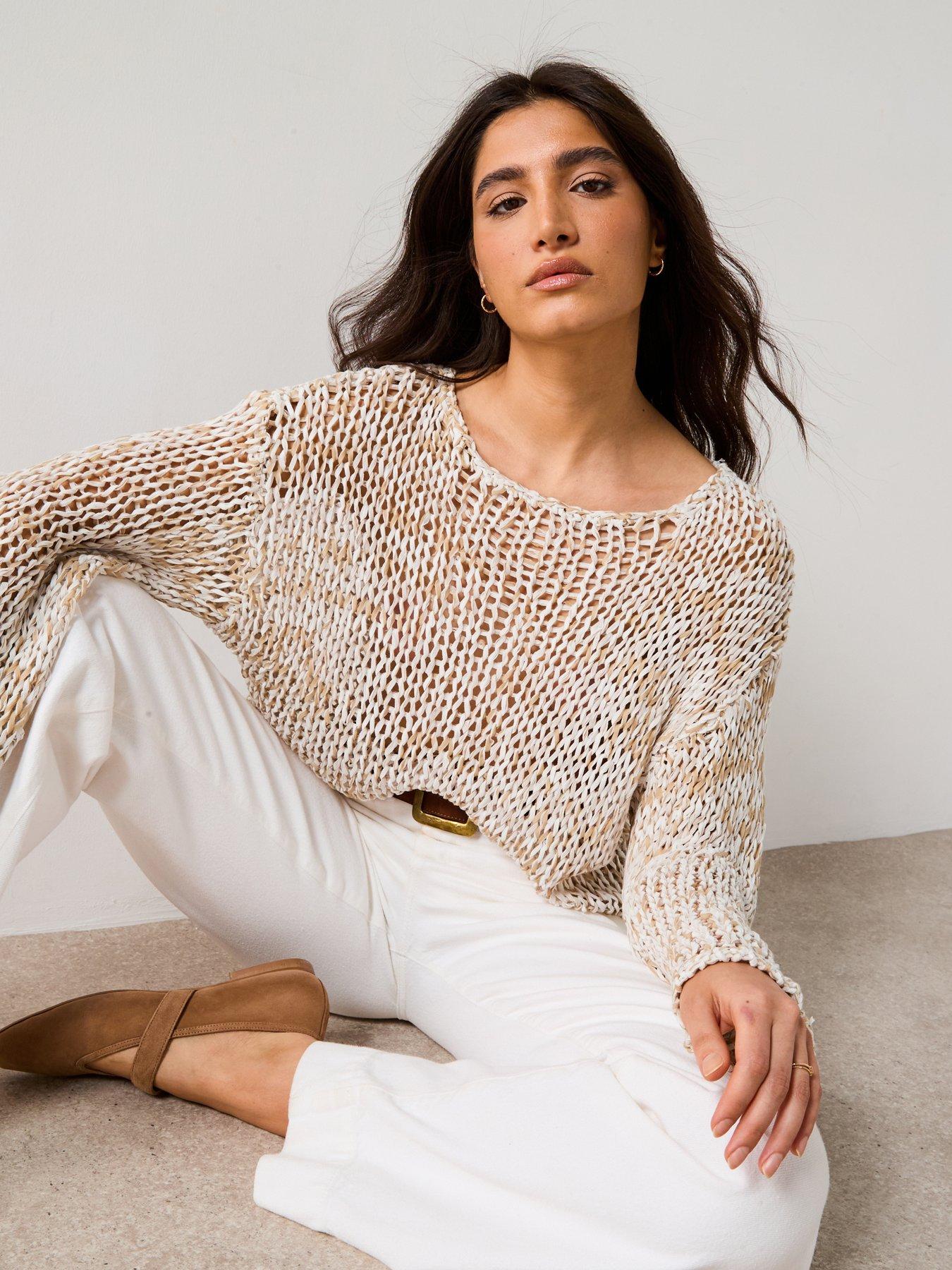 undefined Wide Neck Crochet Jumper - Neutral