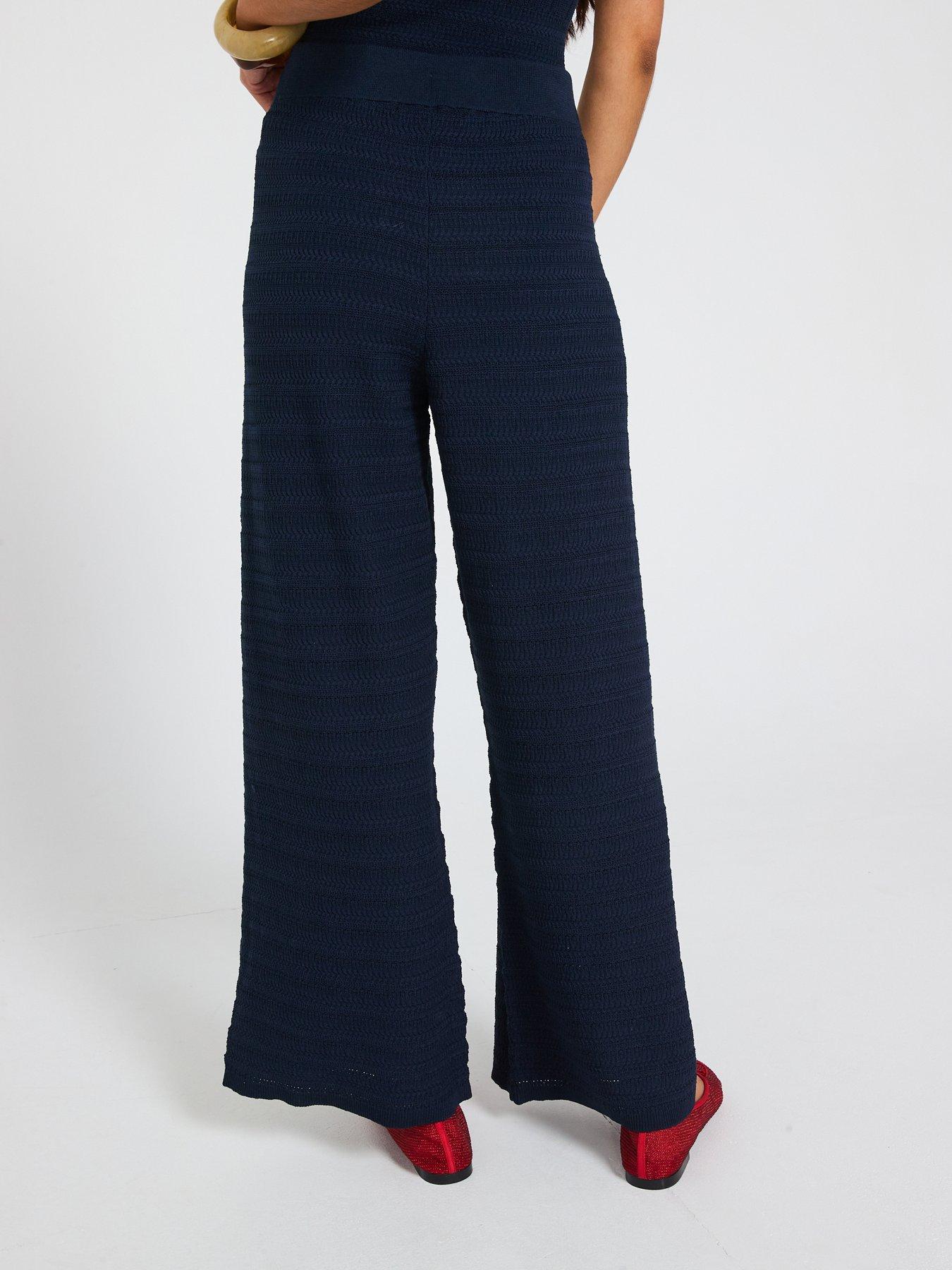 Image 2 of 6 of V by Very Wide Leg Kick Flare Knitted Trouser Co-Ord - Blue