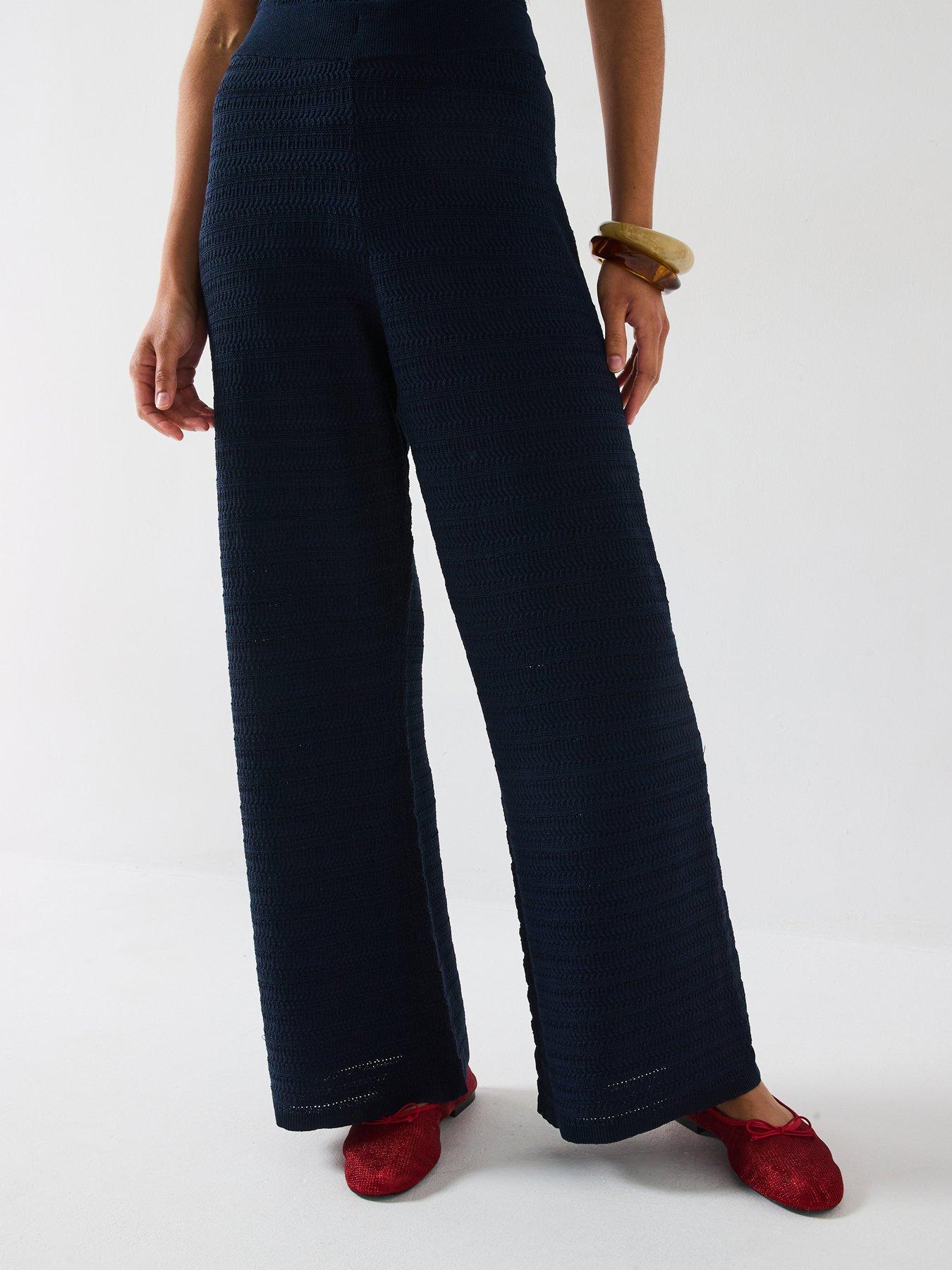 Image 3 of 6 of V by Very Wide Leg Kick Flare Knitted Trouser Co-Ord - Blue