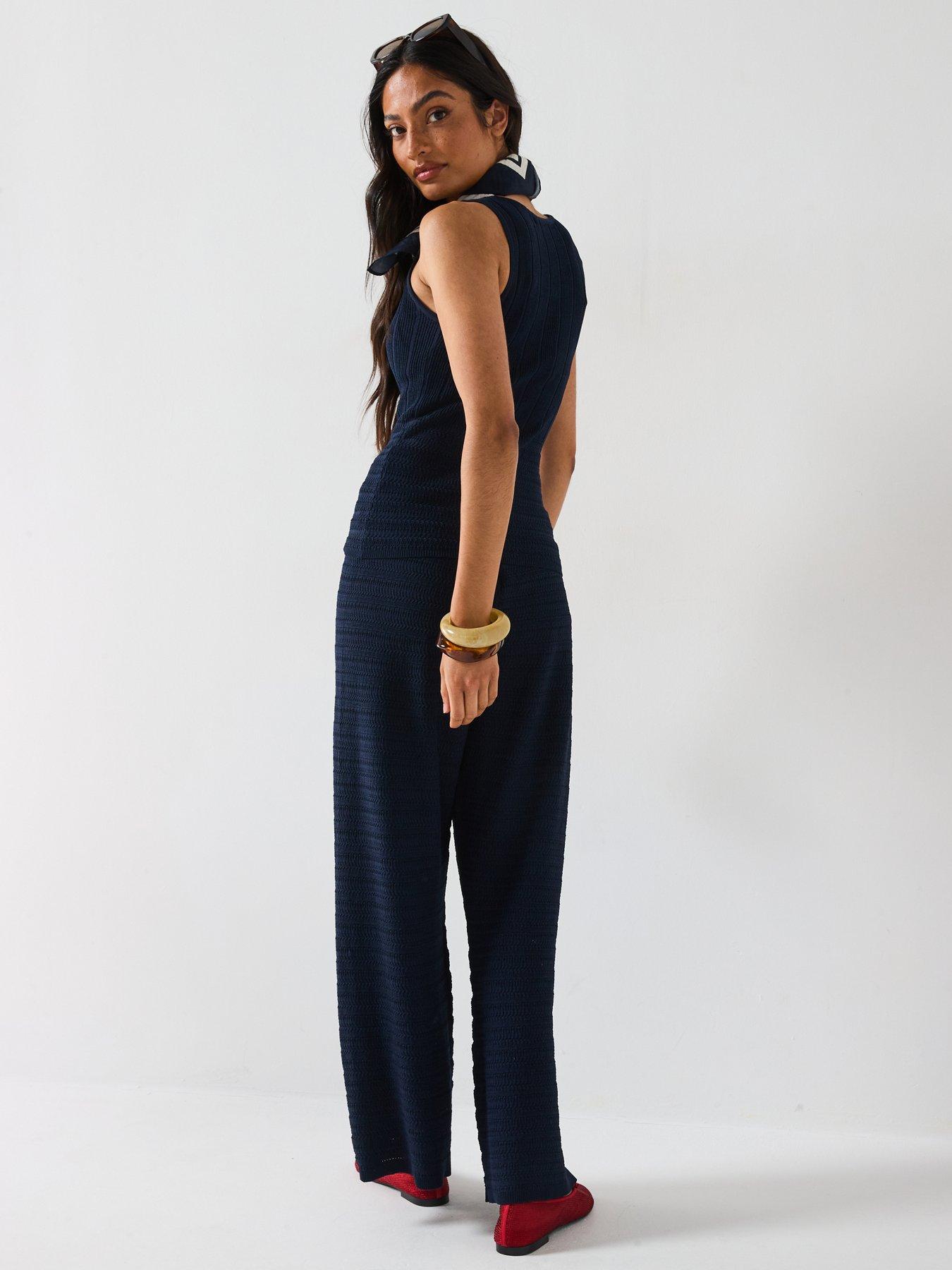 Image 5 of 6 of V by Very Wide Leg Kick Flare Knitted Trouser Co-Ord - Blue