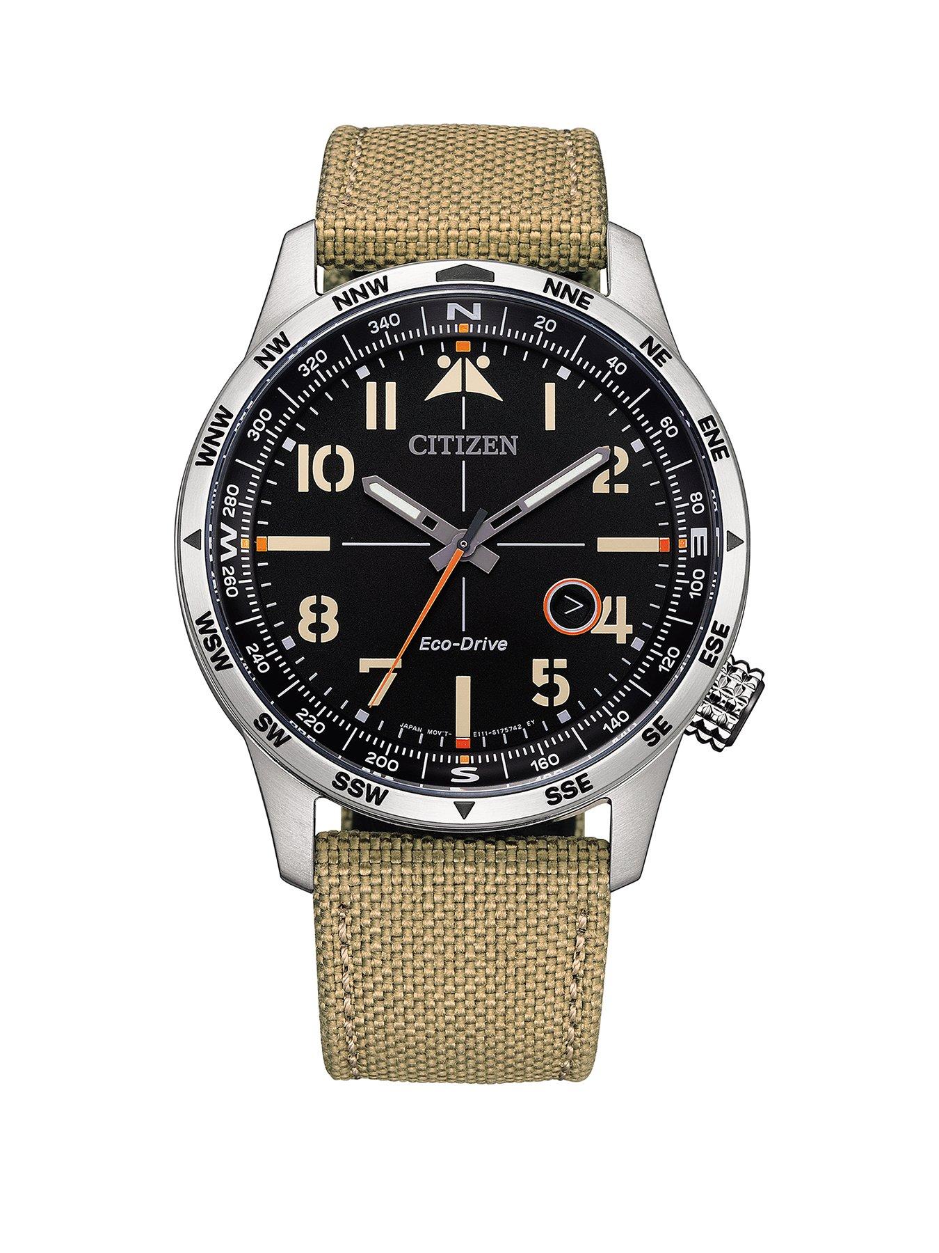 Product photograph of Citizen Gents Eco Drive Aviator Style Watch from very.co.uk