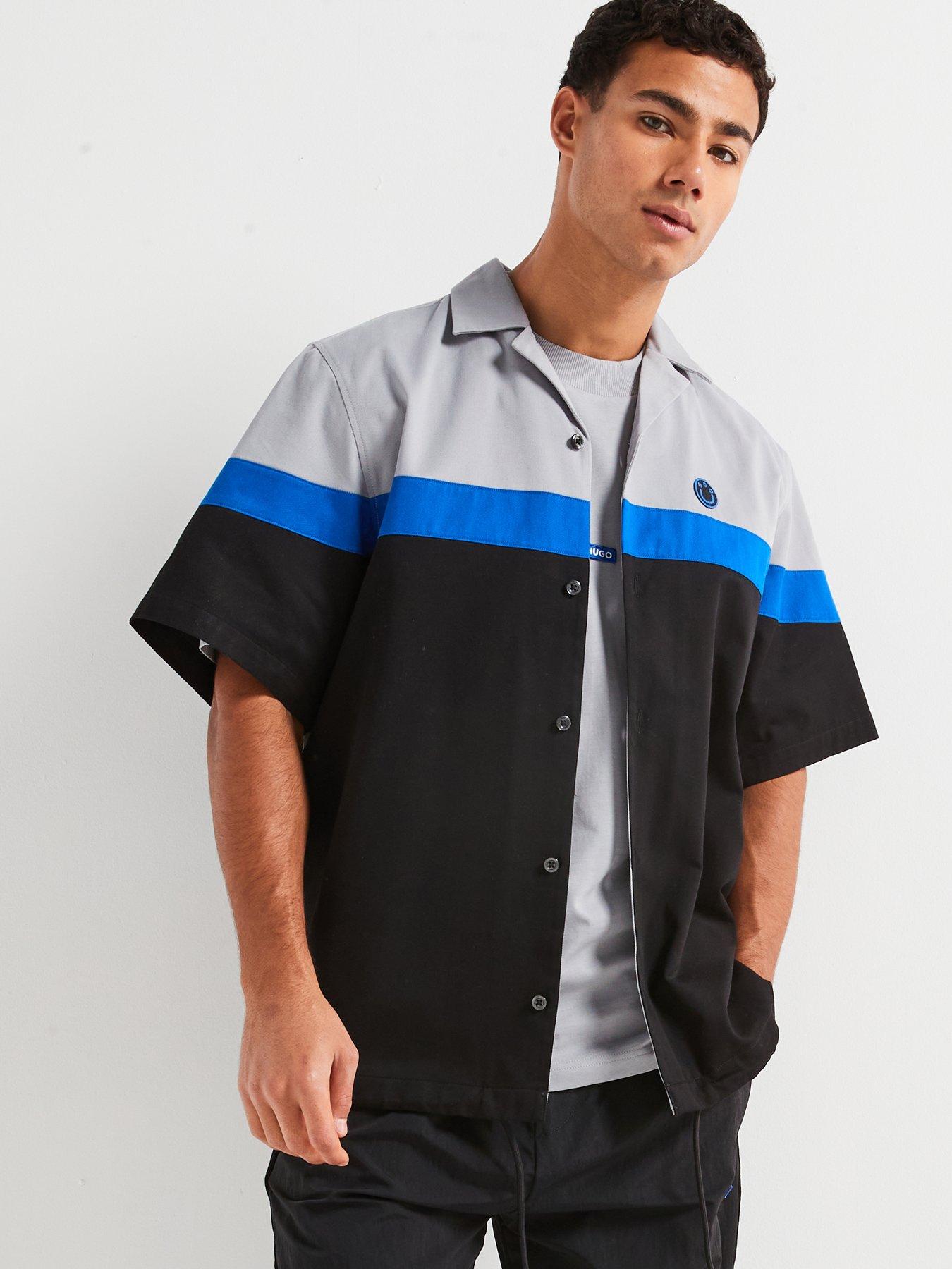 undefined Ebloc Smiley Block Colour Cuban Short Sleeve Shirt - Black