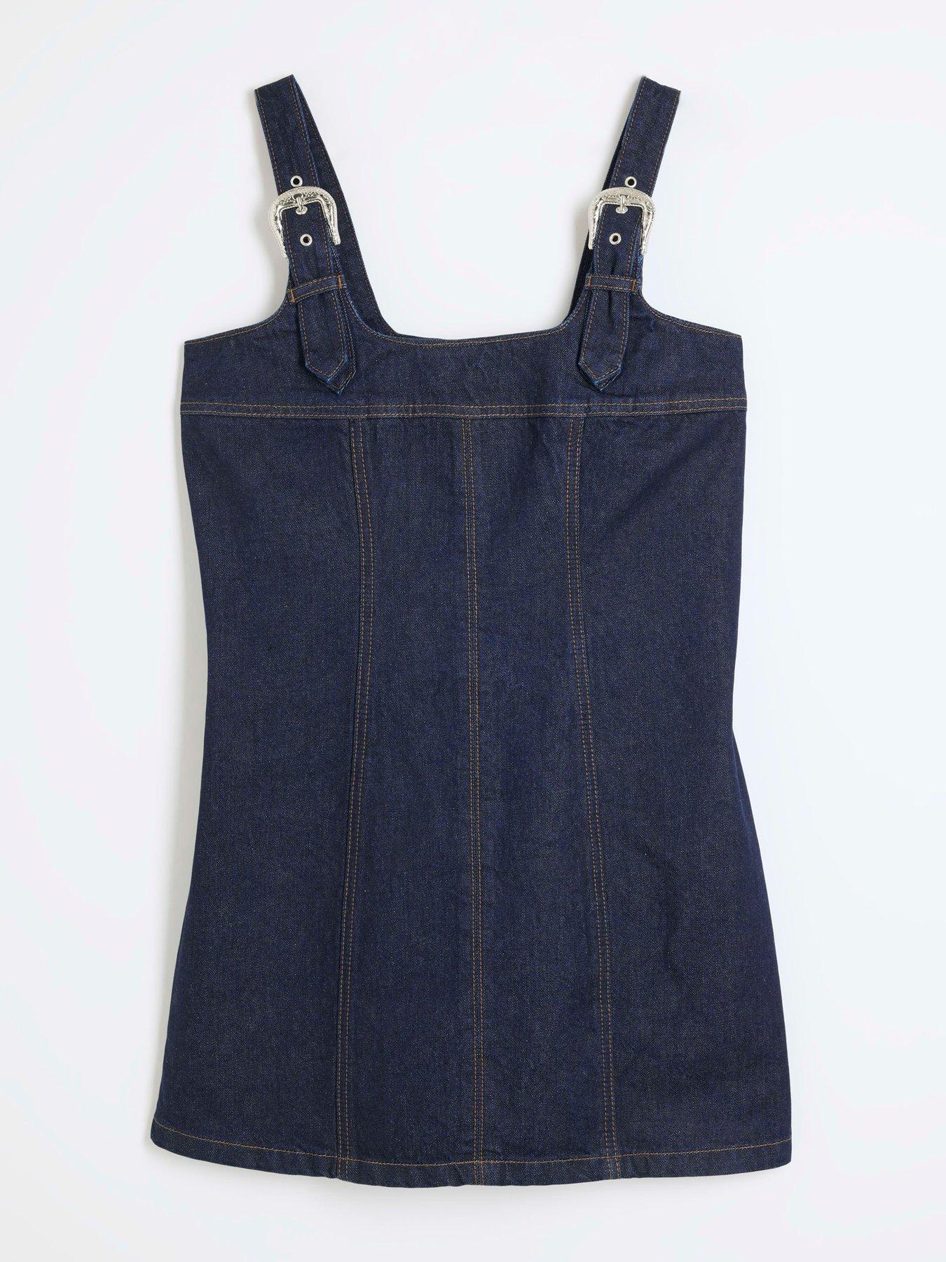 River Island Pinafore Dress Dark Blue Denim Very