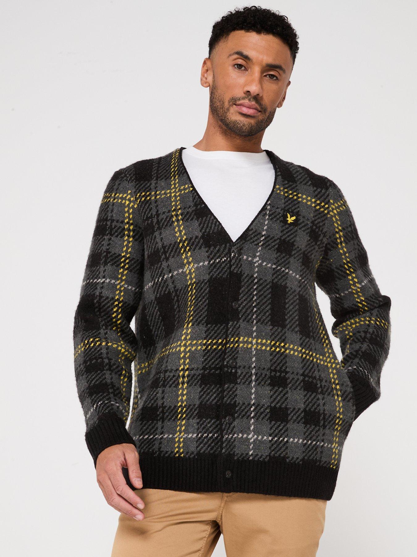 undefined Brushed Tartan Knitted Cardigan - Black