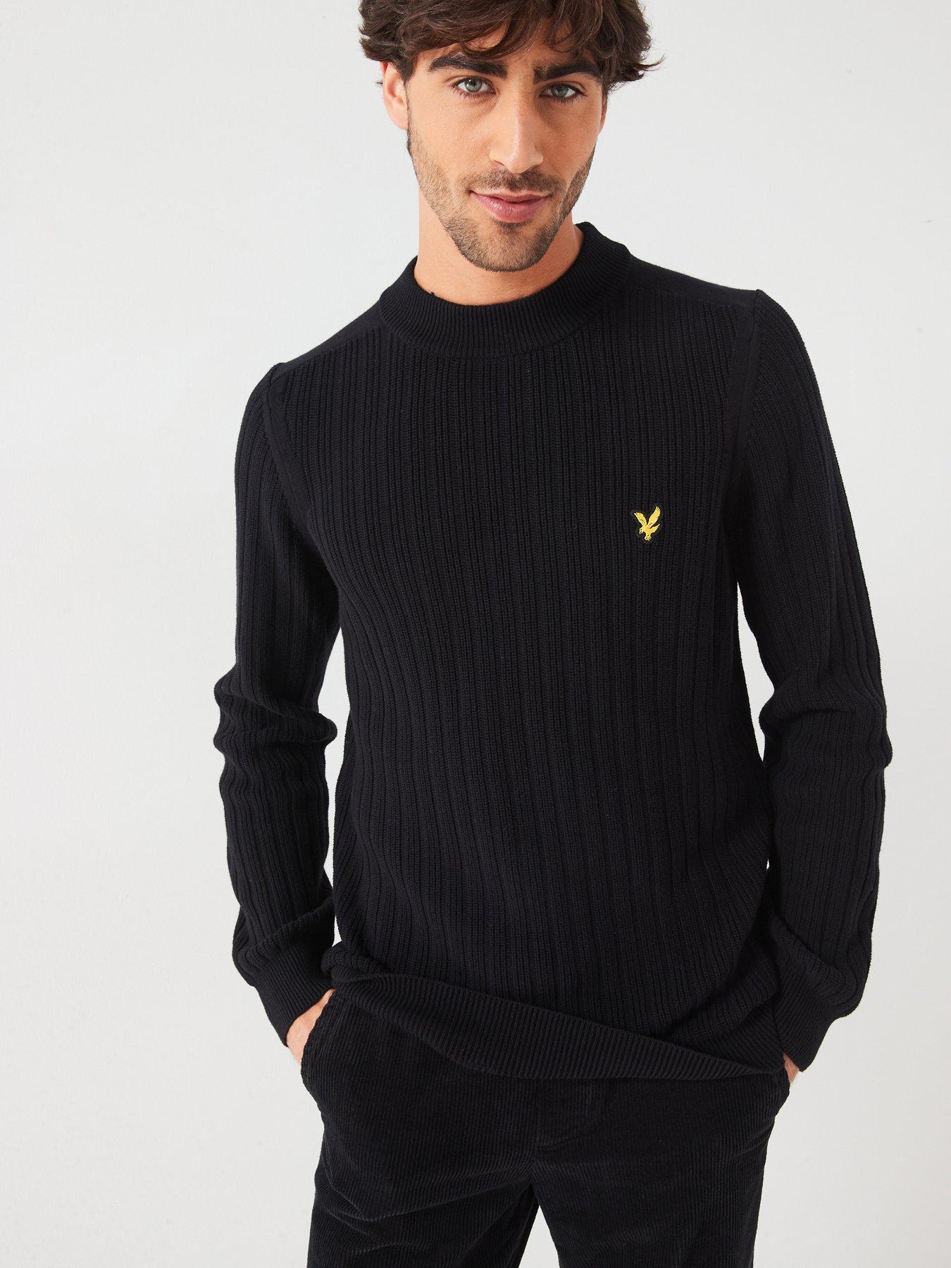 Lyle & Scott Lyle & Scott Ribbed Mock Neck Knitted Jumper- Black, Black, Size L, Men