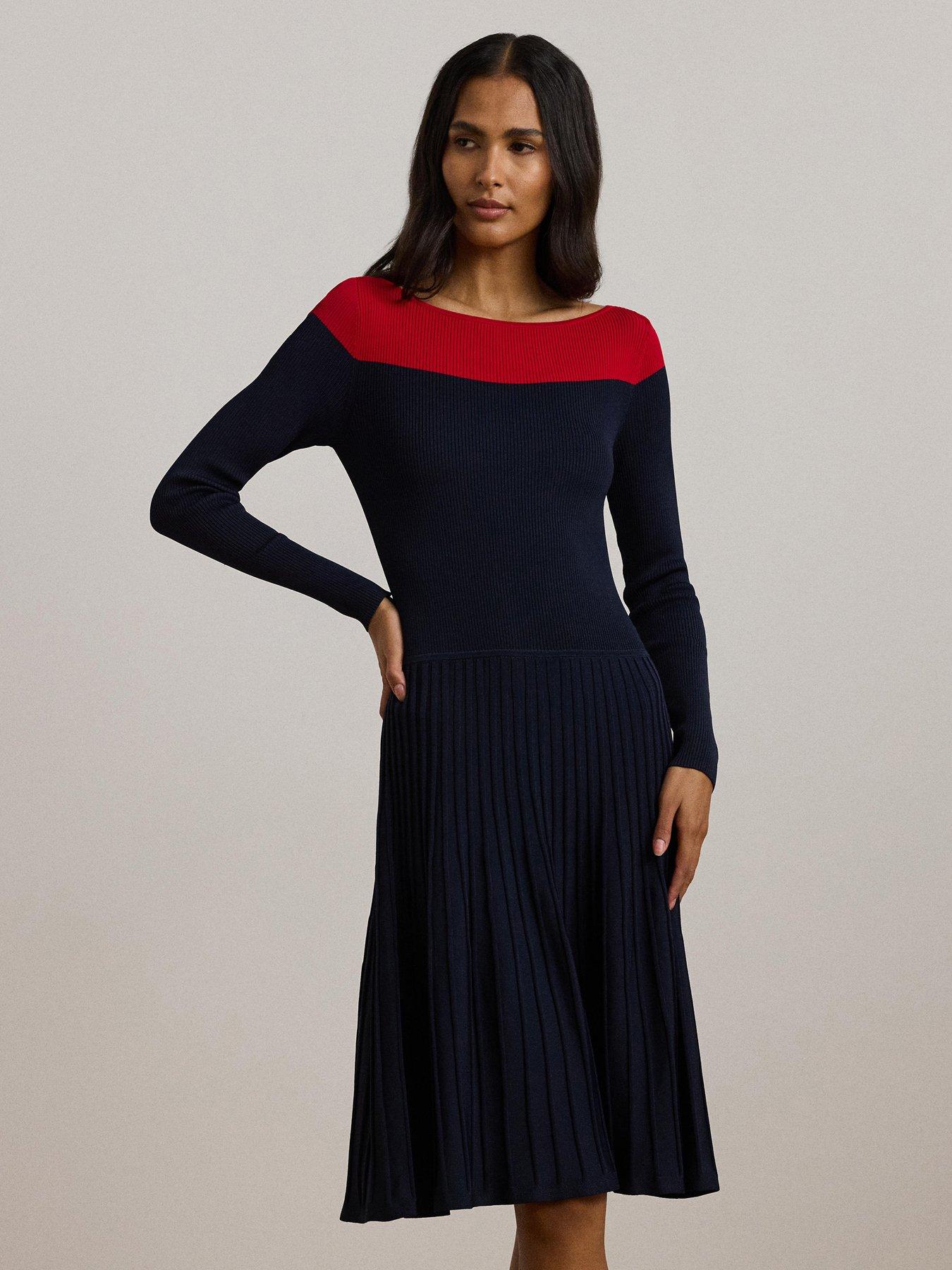 undefined Patney Long Sleeve Day Dress - Navy