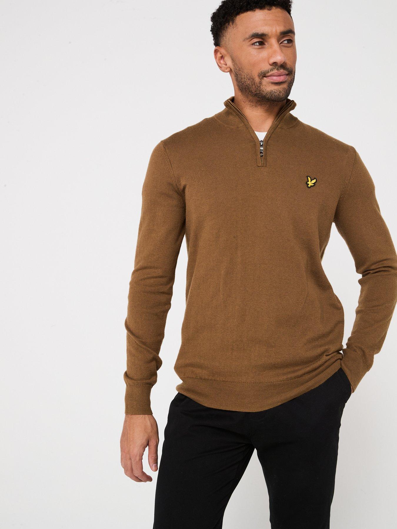 undefined Cotton Merino Quarter Zip Knitted Jumper - Brown