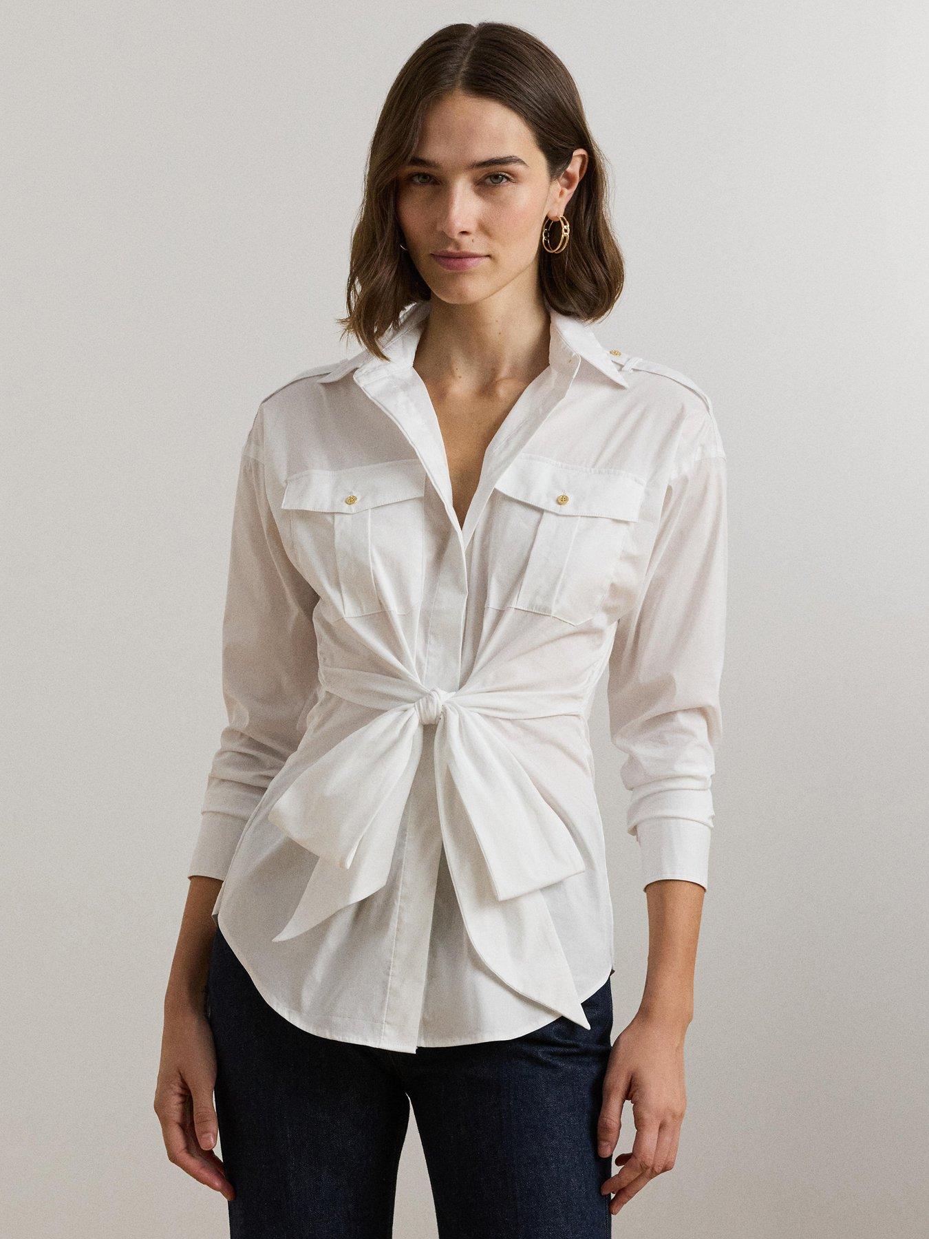 undefined Gionna Long Sleeve Bow Detail Shirt - White