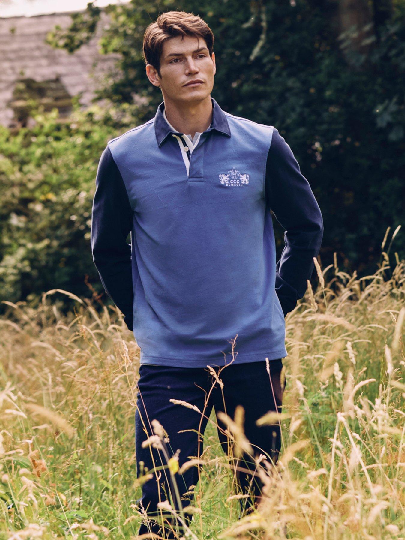 undefined Long Sleeve Contrast Quilted Rugby Shirt - Navy