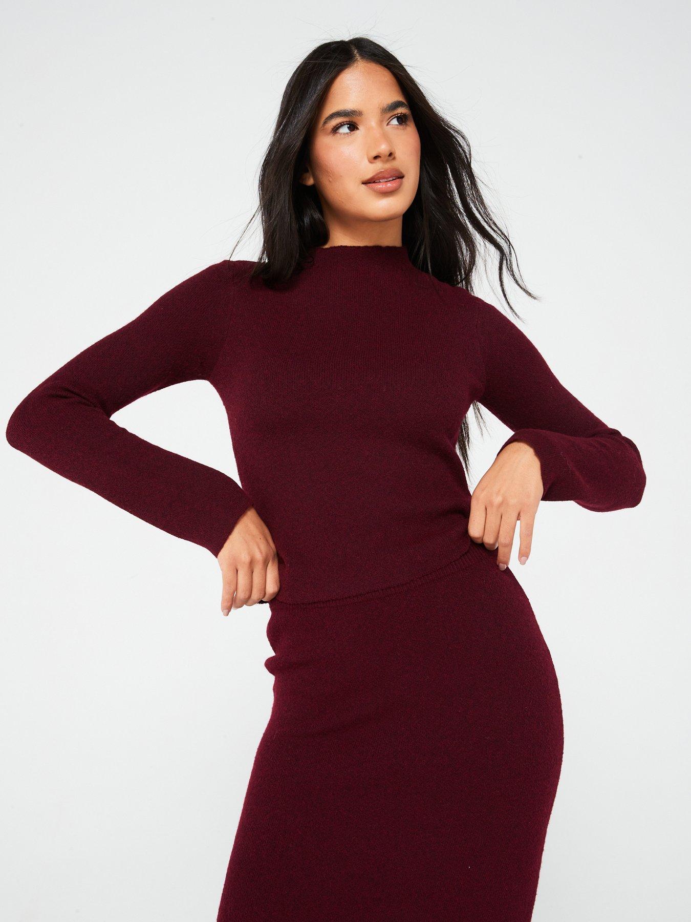 undefined Long Sleeve High Neck Jumper - Red
