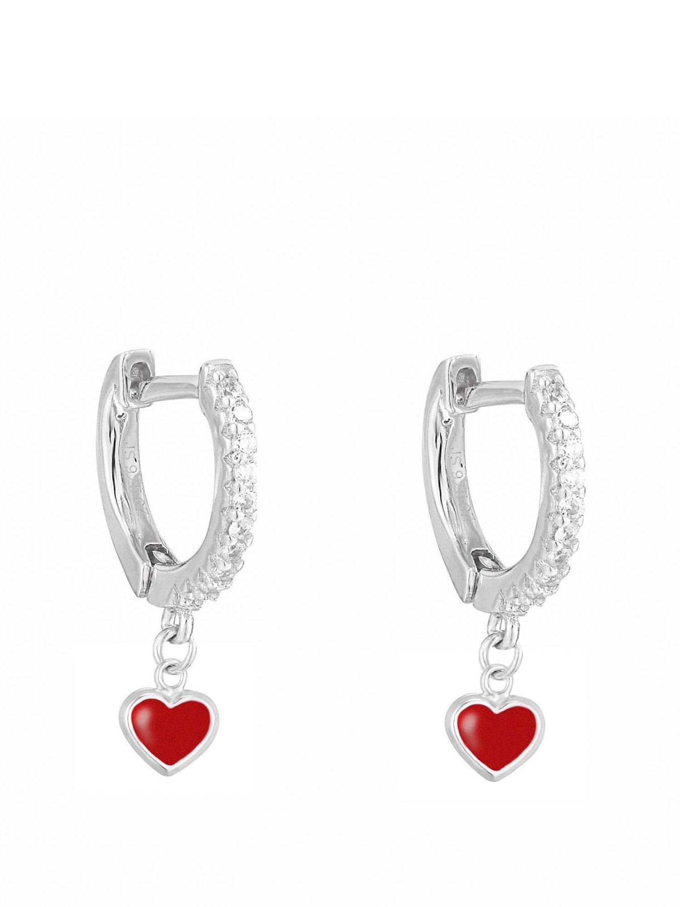 The Love Collection CZ huggie hoop with enamel heart charm