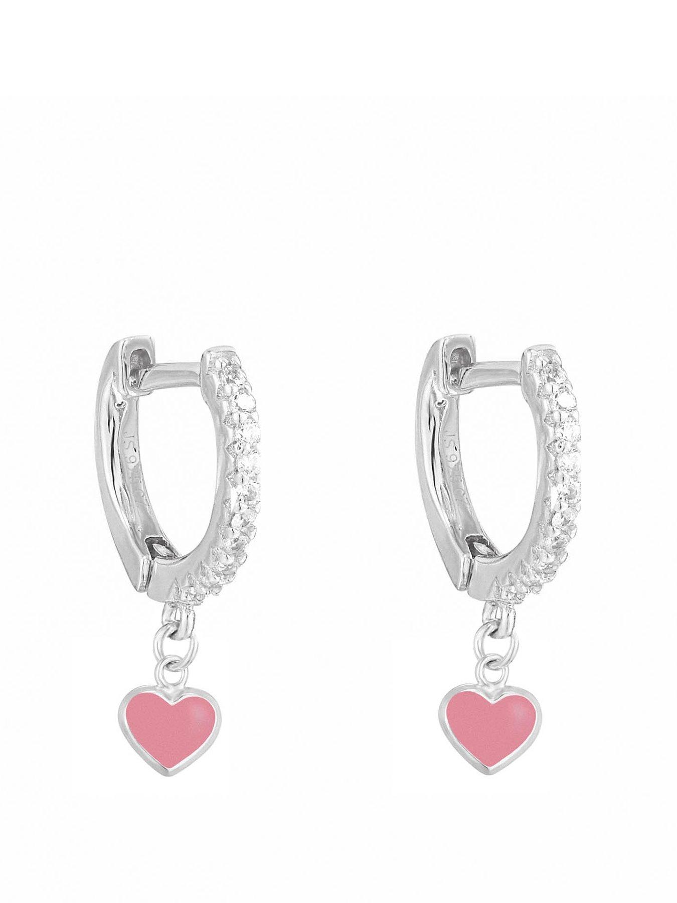 undefined CZ huggie hoop with enamel heart charm
