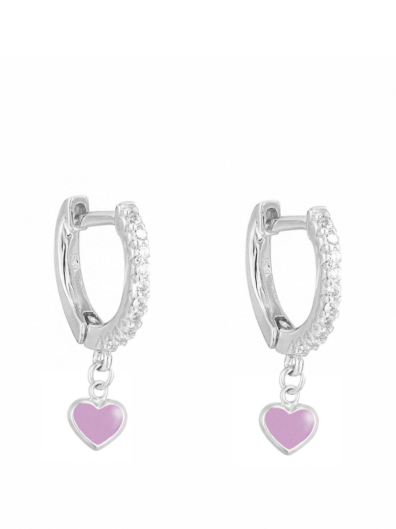 The Love Collection CZ huggie hoop with enamel heart charm