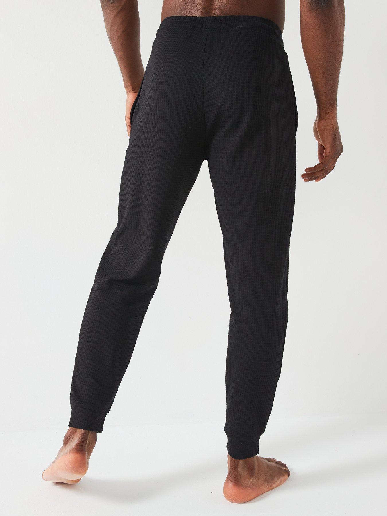 Image 2 of 4 of HUGO Austin Waffle Loungewear Cuff Joggers - Black