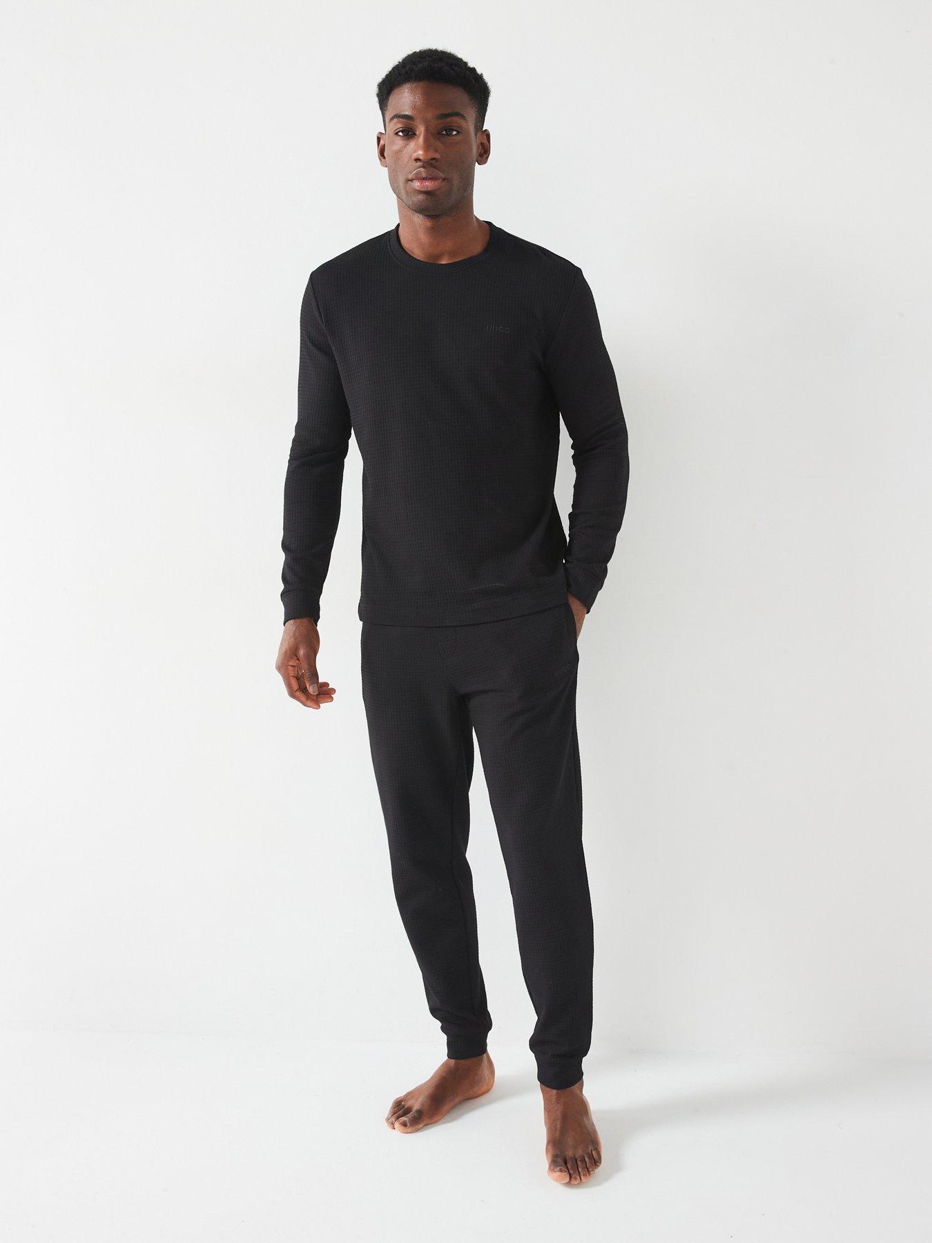 Image 3 of 4 of HUGO Austin Waffle Loungewear Cuff Joggers - Black