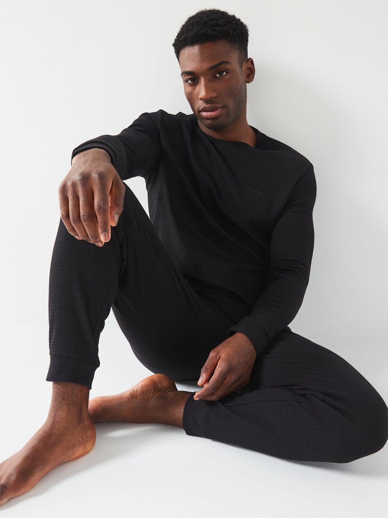 Image 4 of 4 of HUGO Austin Waffle Loungewear Cuff Joggers - Black