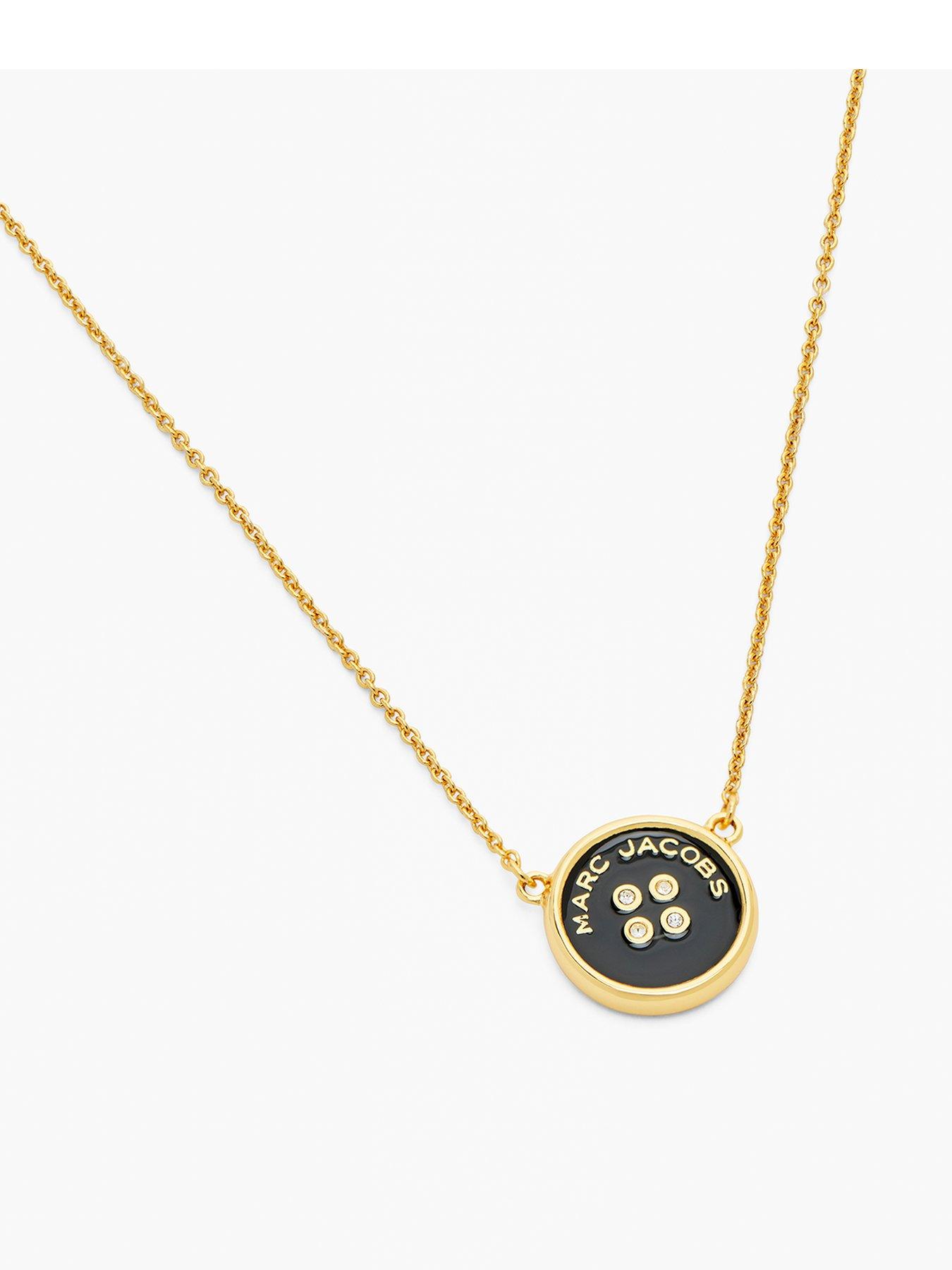 Product photograph of Marc Jacobs Button Pendant Necklace - Gold Black from very.co.uk