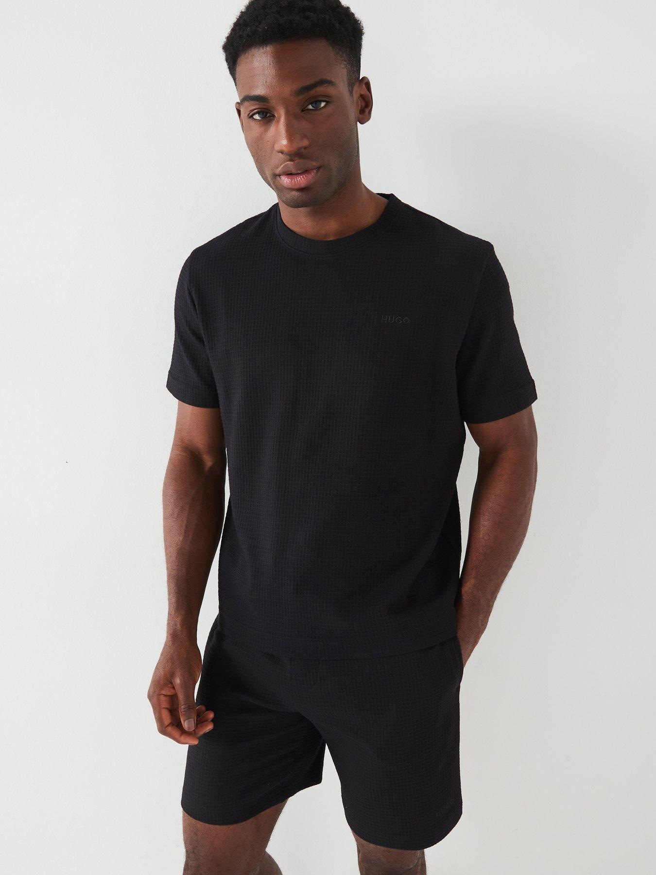 HUGO Austin Regular Fit Loungewear Waffle T-Shirt - Black