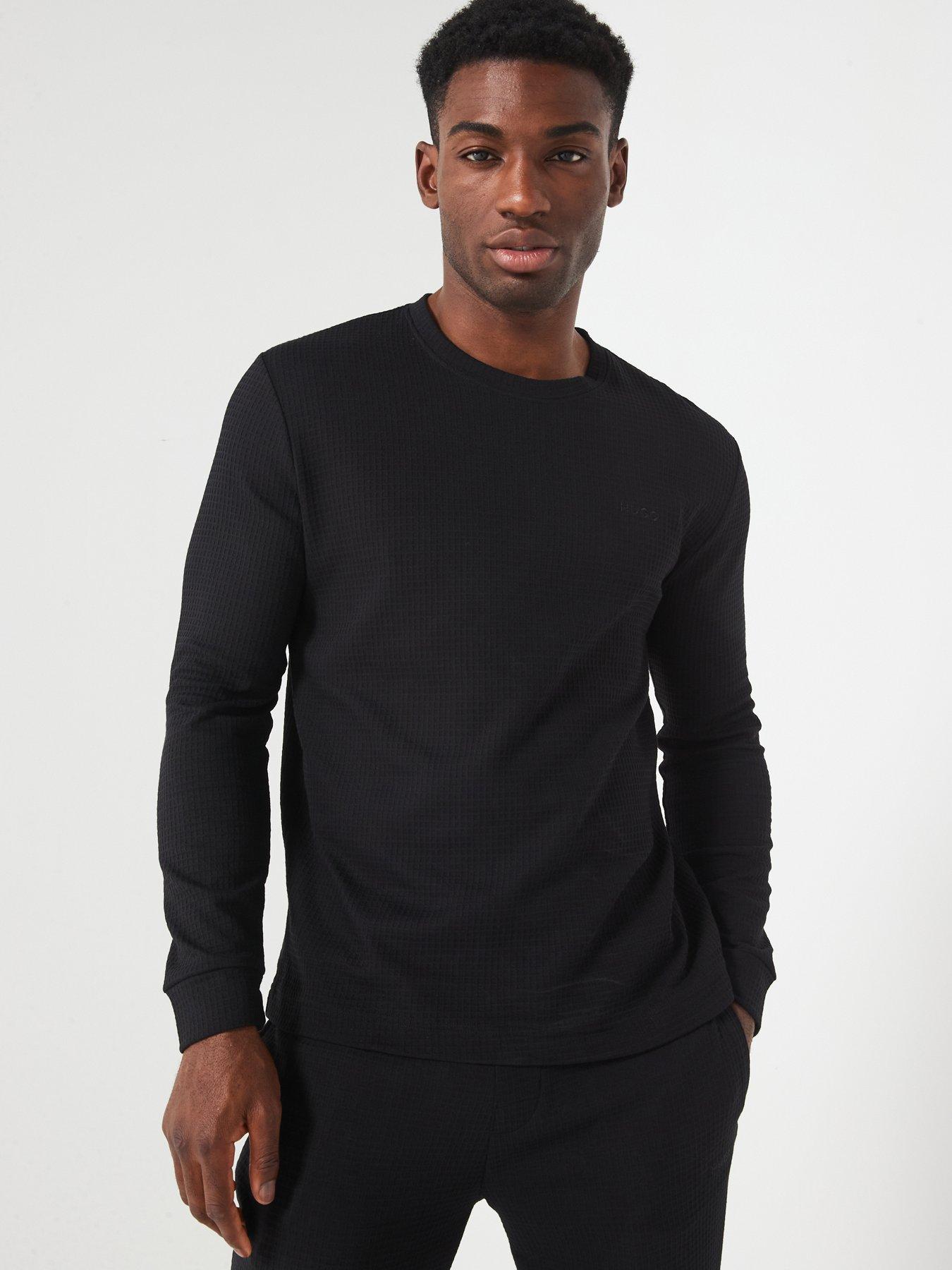 Image 1 of 4 of HUGO Austin Regular Fit Waffle Long Sleeve Loungewear T-Shirt - Black