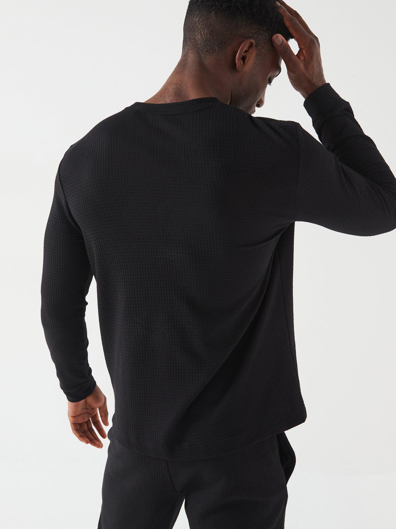 Image 2 of 4 of HUGO Austin Regular Fit Waffle Long Sleeve Loungewear T-Shirt - Black