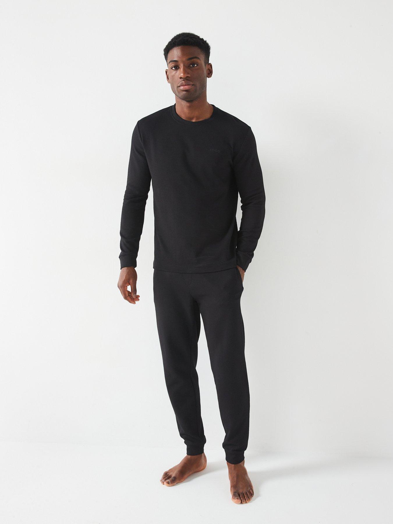 Image 3 of 4 of HUGO Austin Regular Fit Waffle Long Sleeve Loungewear T-Shirt - Black
