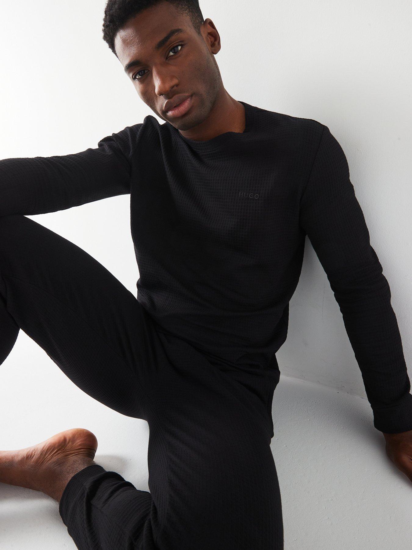 Image 4 of 4 of HUGO Austin Regular Fit Waffle Long Sleeve Loungewear T-Shirt - Black