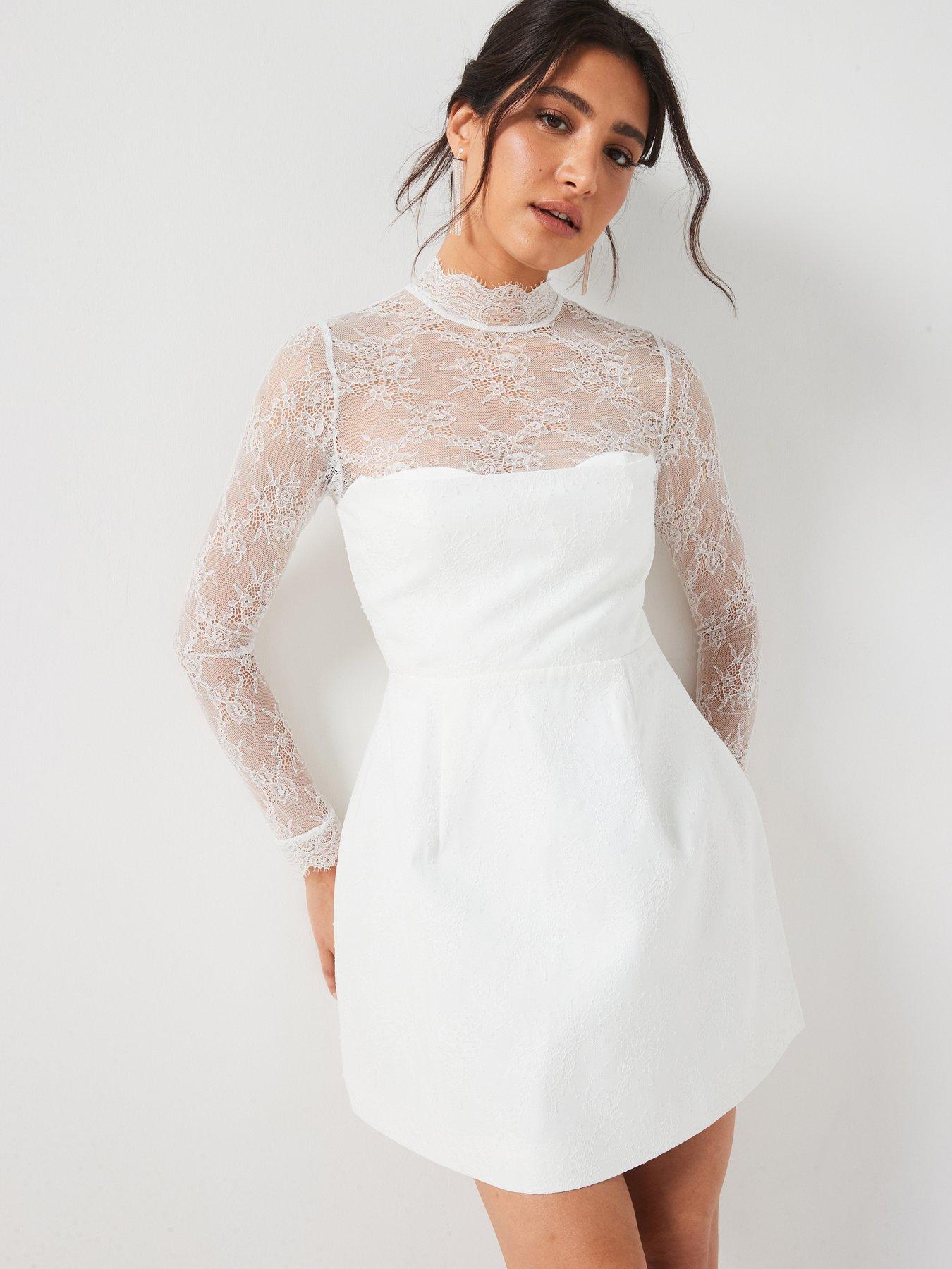 undefined Lace Sleeve Mini Dress - Ivory