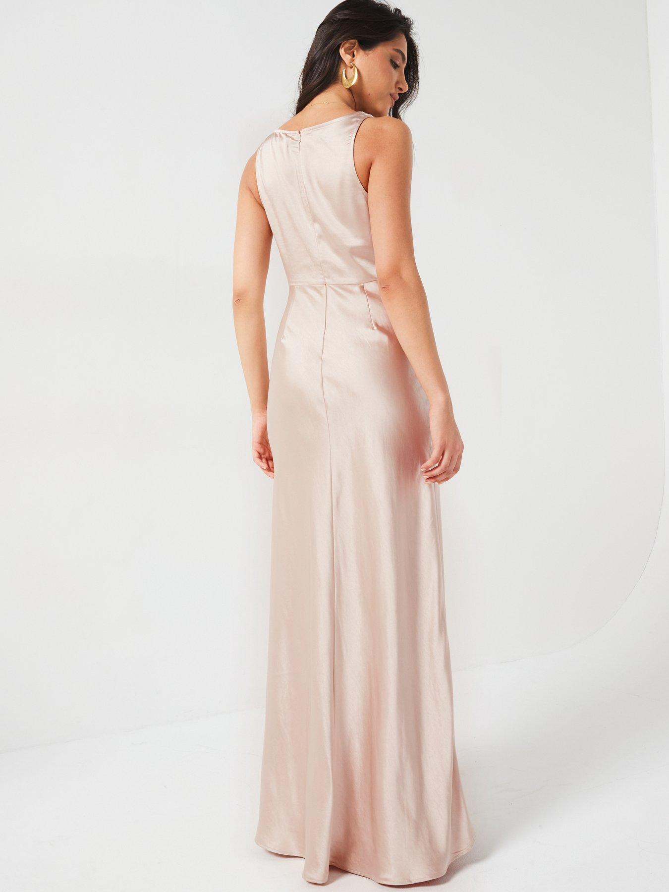 Cowl Front Satin Bridesmaid Dress - Oyster main image 0