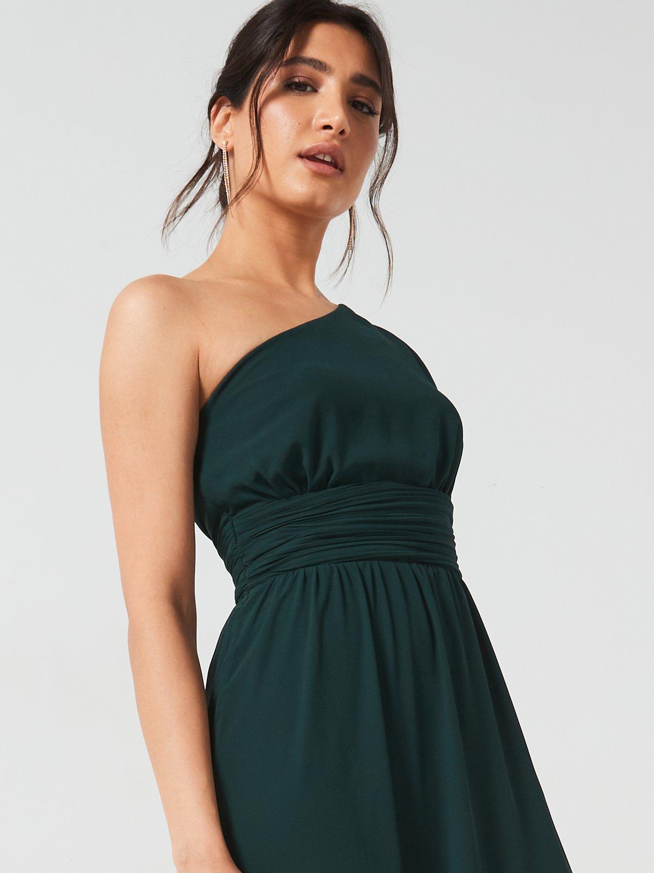 One Shoulder CASCADE SKIRT Chiffon Gowns Emerald Plus Size main image 1