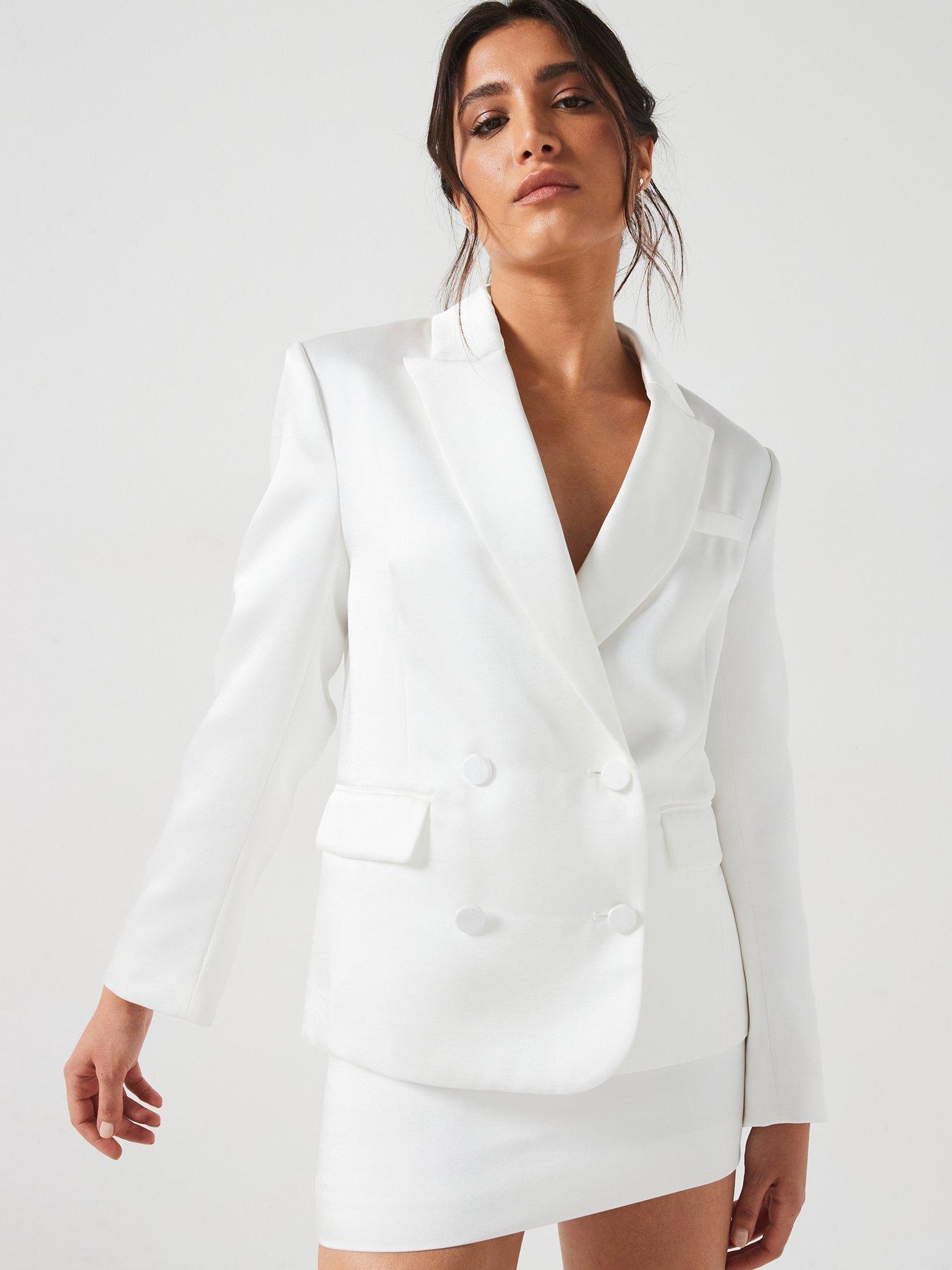 undefined Boxy Oversized Satin Blazer - White
