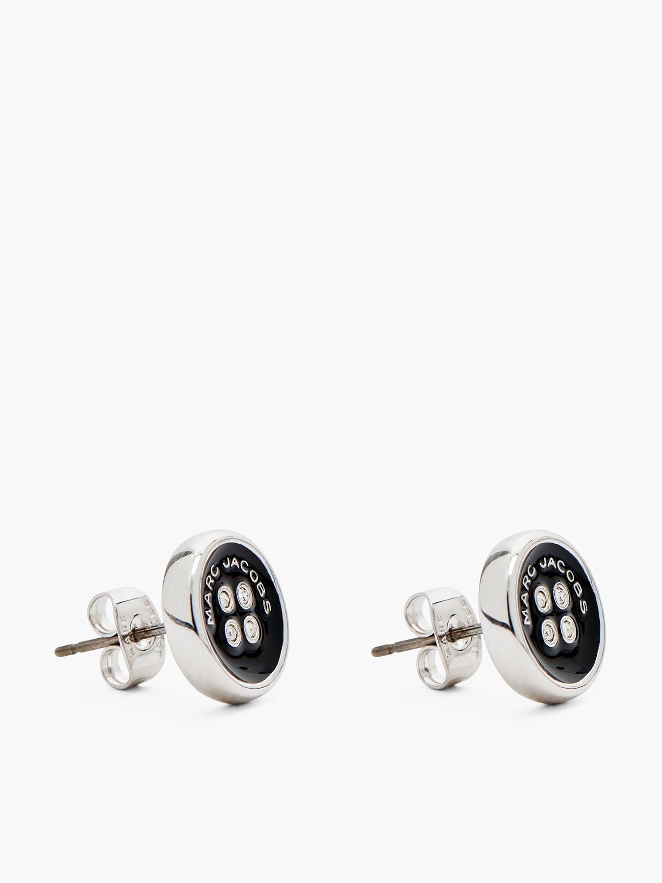 Product photograph of Marc Jacobs Button Stud Earrings - Silver Black from very.co.uk