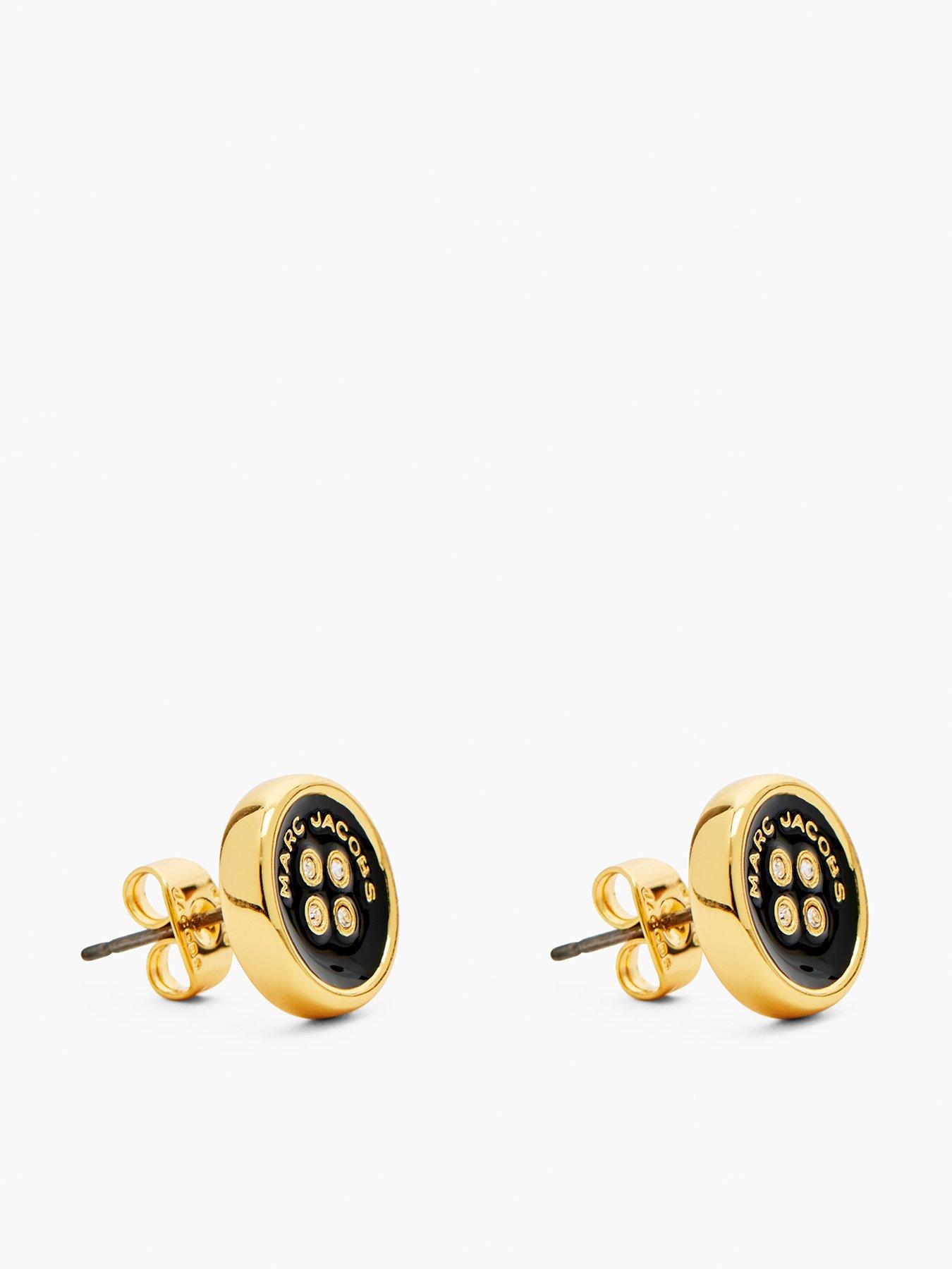 Product photograph of Marc Jacobs Button Stud Earrings - Gold Black from very.co.uk