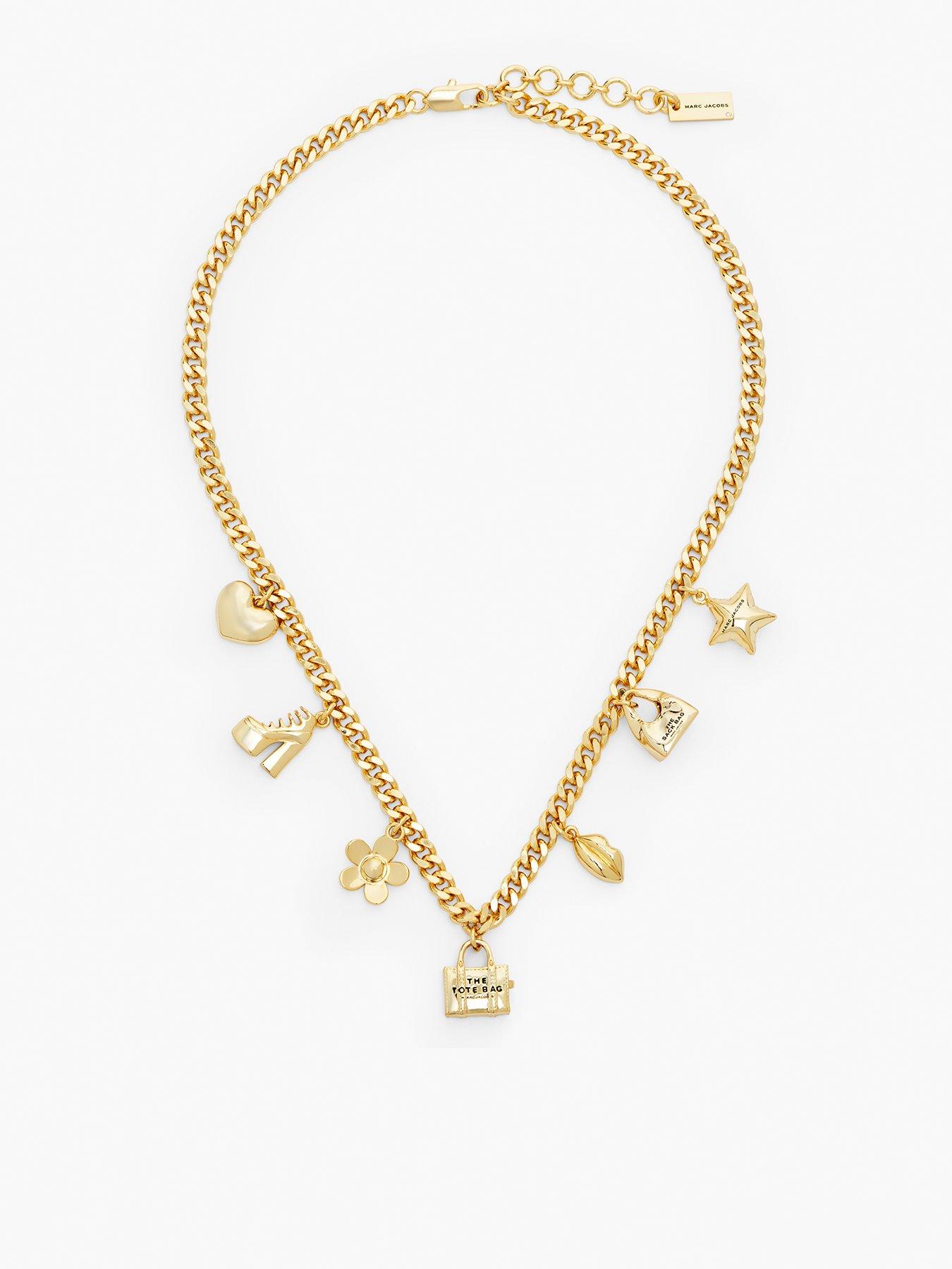 Product photograph of Marc Jacobs Mini Icon Charm Necklace - Light Antique Gold from very.co.uk