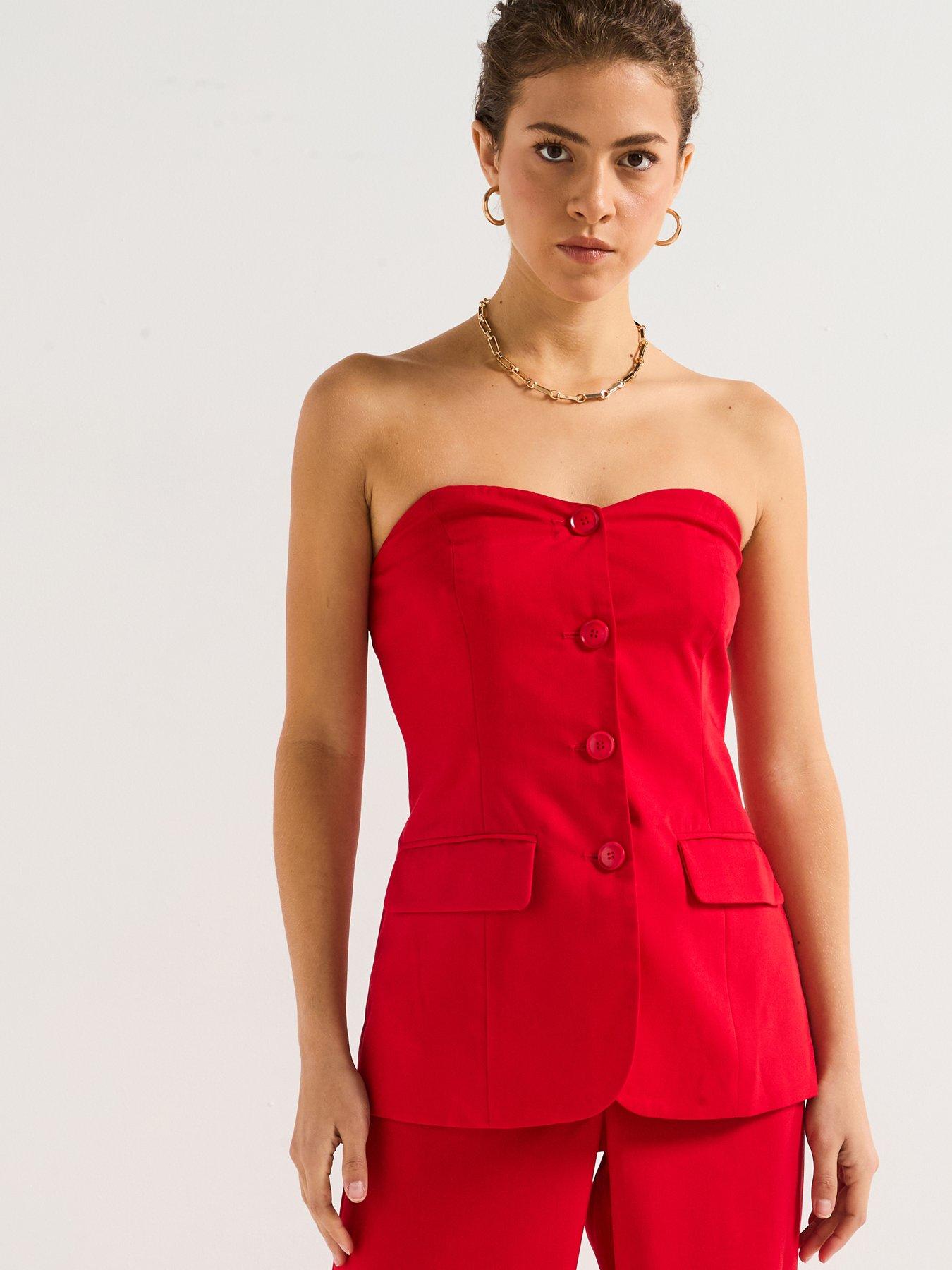 Tailored Strapless Top Red