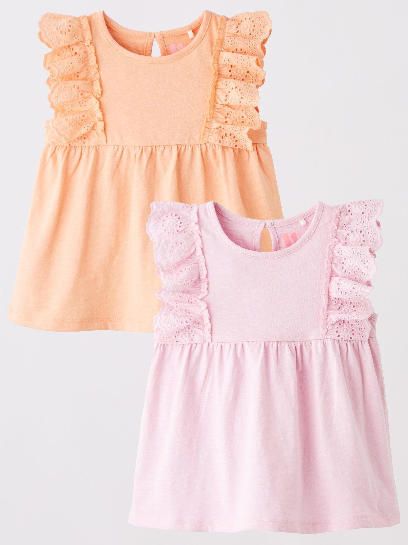 undefined Girls 2 Pack Broderie Frill T-Shirt - Multi