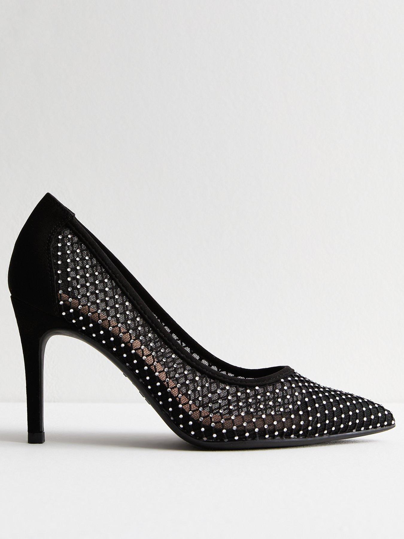 New Look Wide Fit Mesh Embellished Court Shoes Black Very