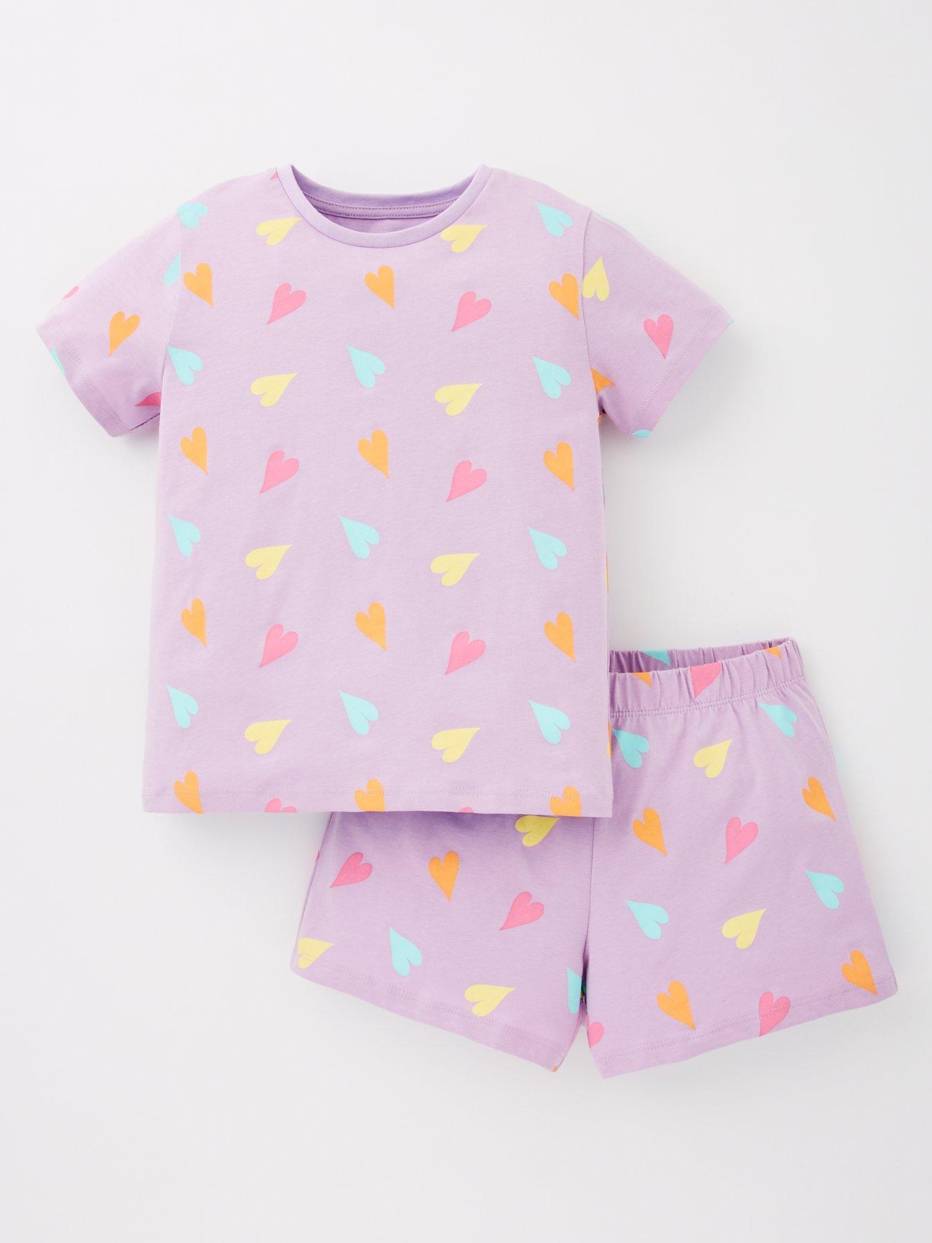 undefined Girls Heart Short Pyjama Set - Purple