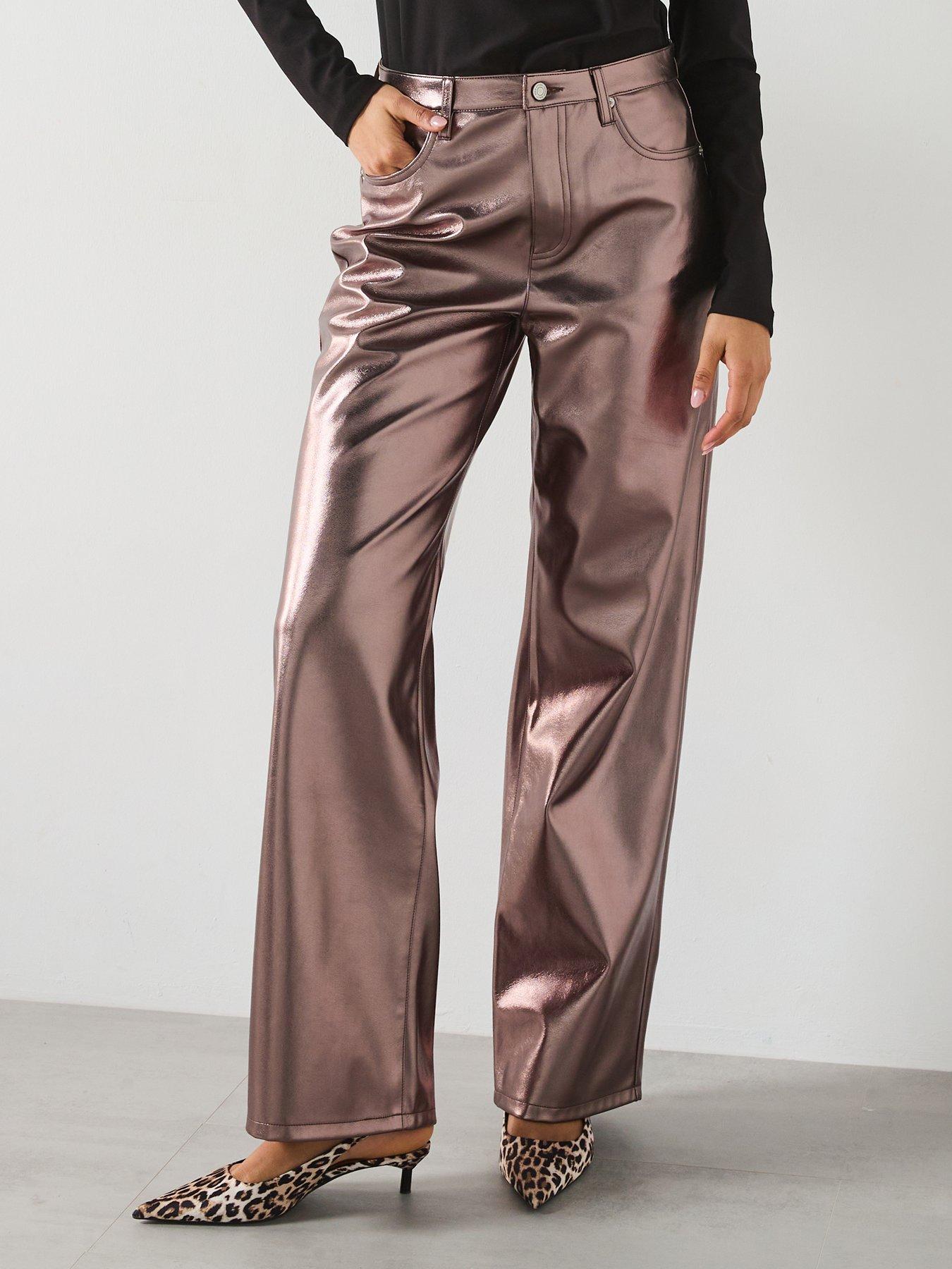 Image 1 of 5 of Vero Moda Metallic Trousers - Rose Gold