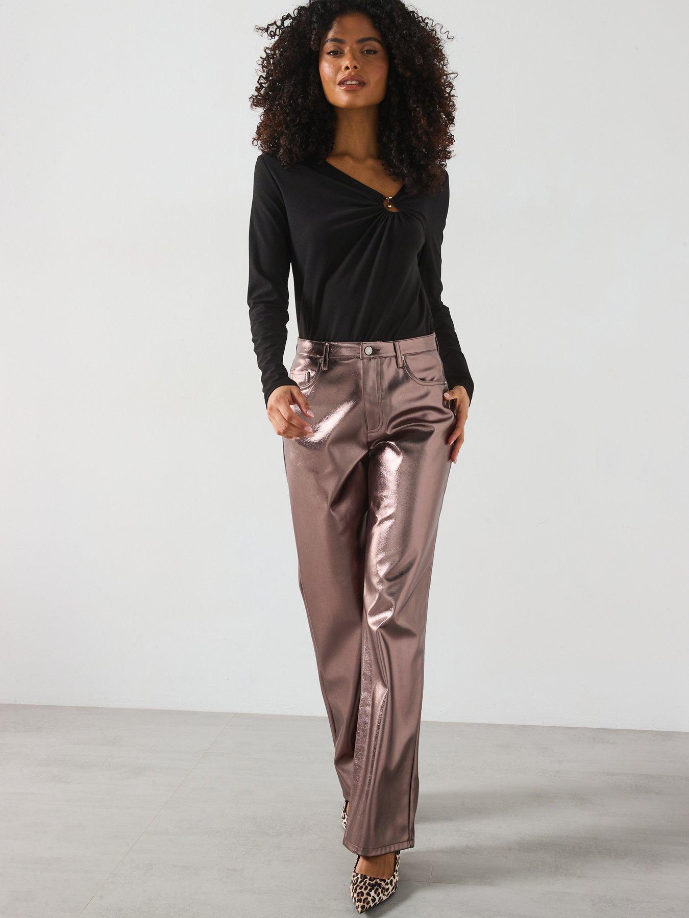 Image 3 of 5 of Vero Moda Metallic Trousers - Rose Gold